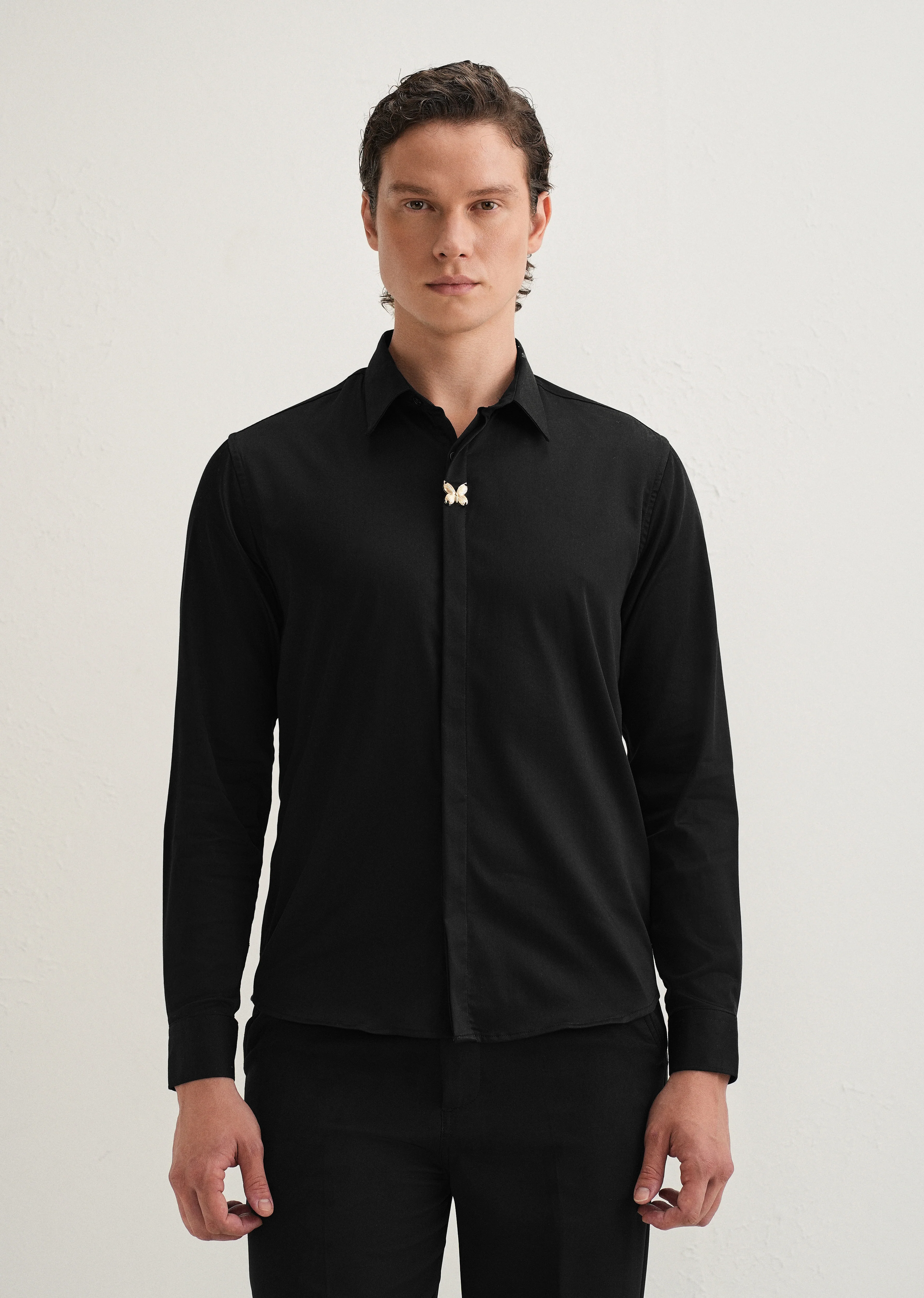 Black Metallic Butterfly Designer Shirt - Image 3