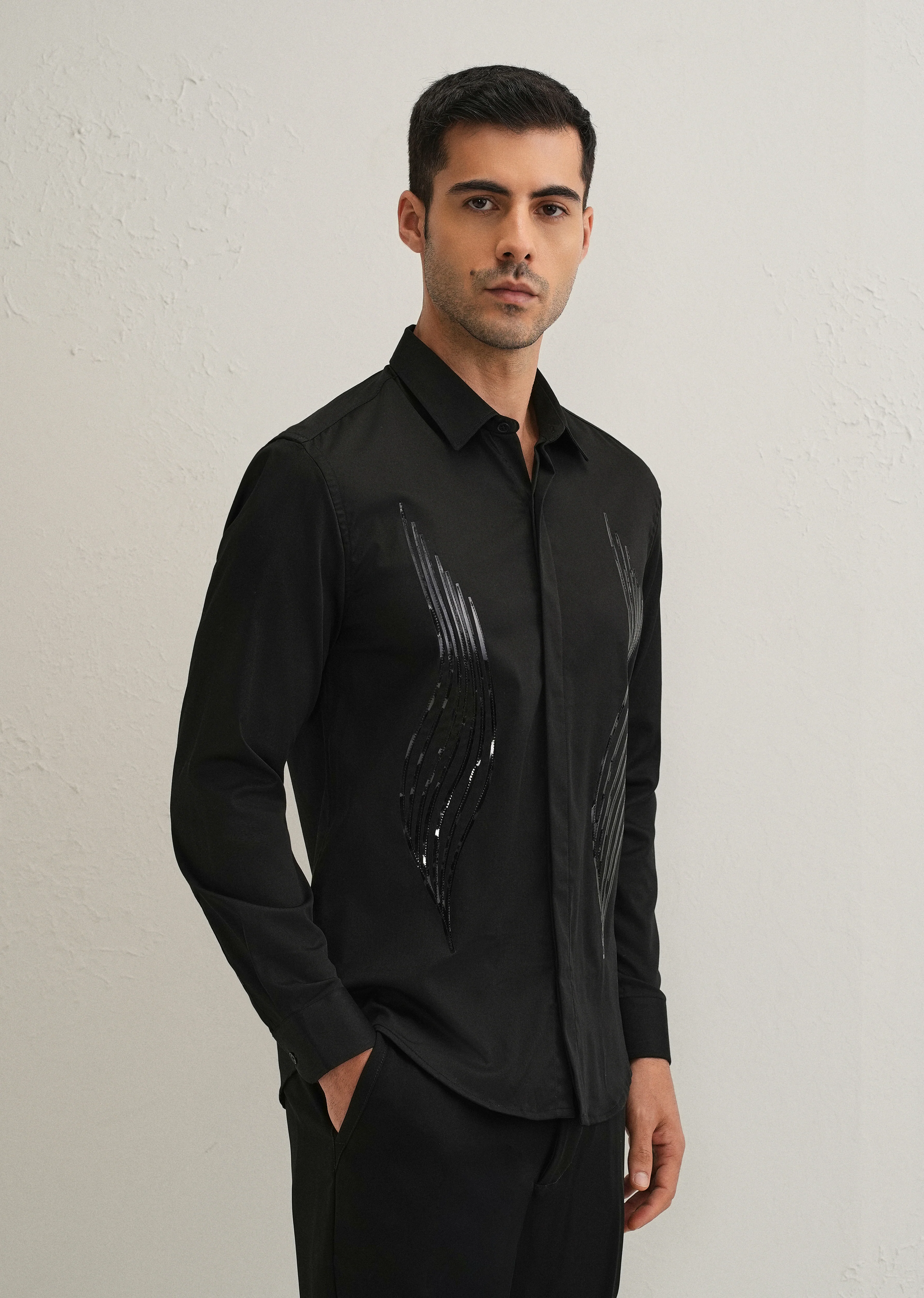 Black Metallic Flare Designer shirt - Image 4