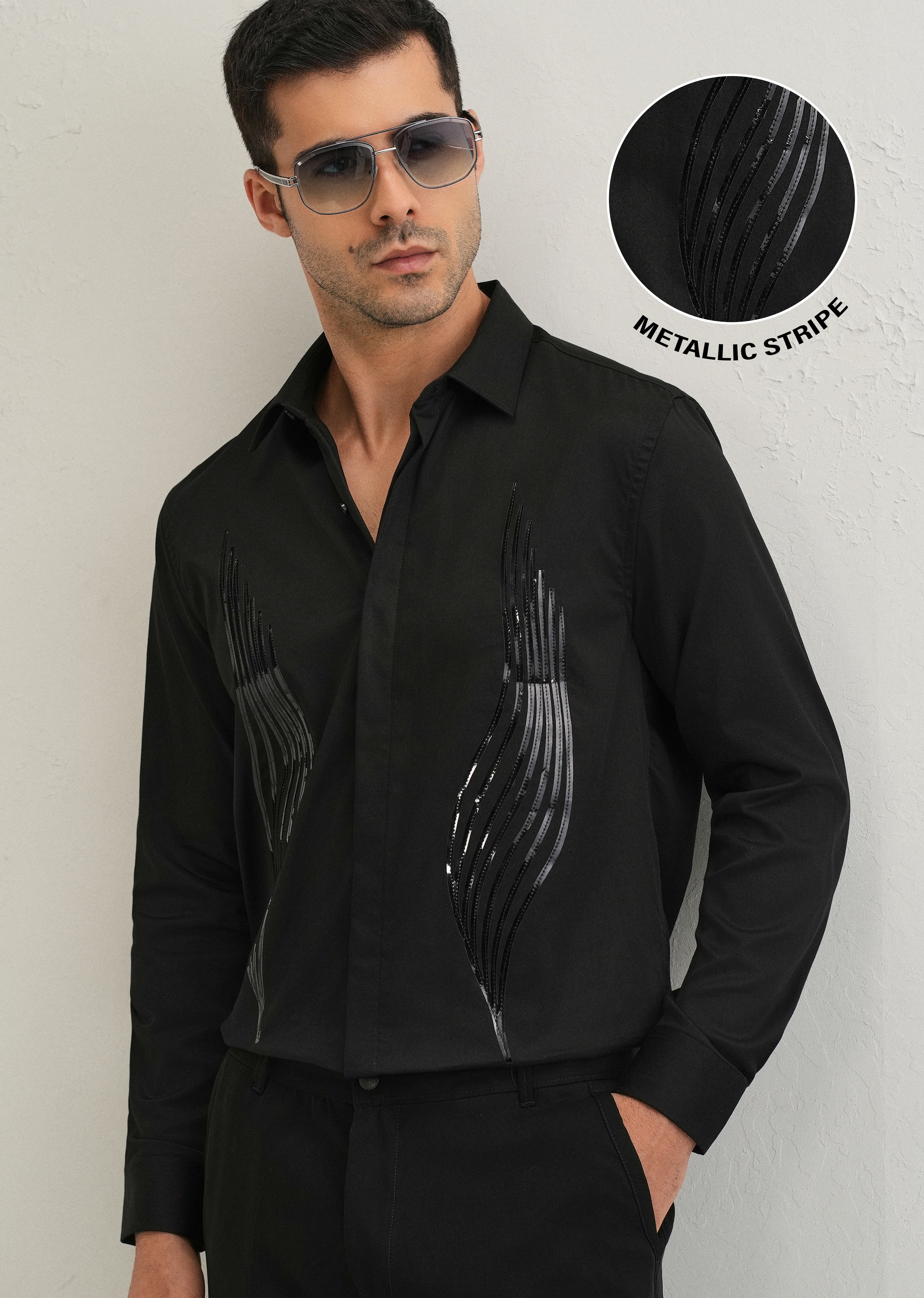 Black Metallic Flare Designer shirt - Image 7