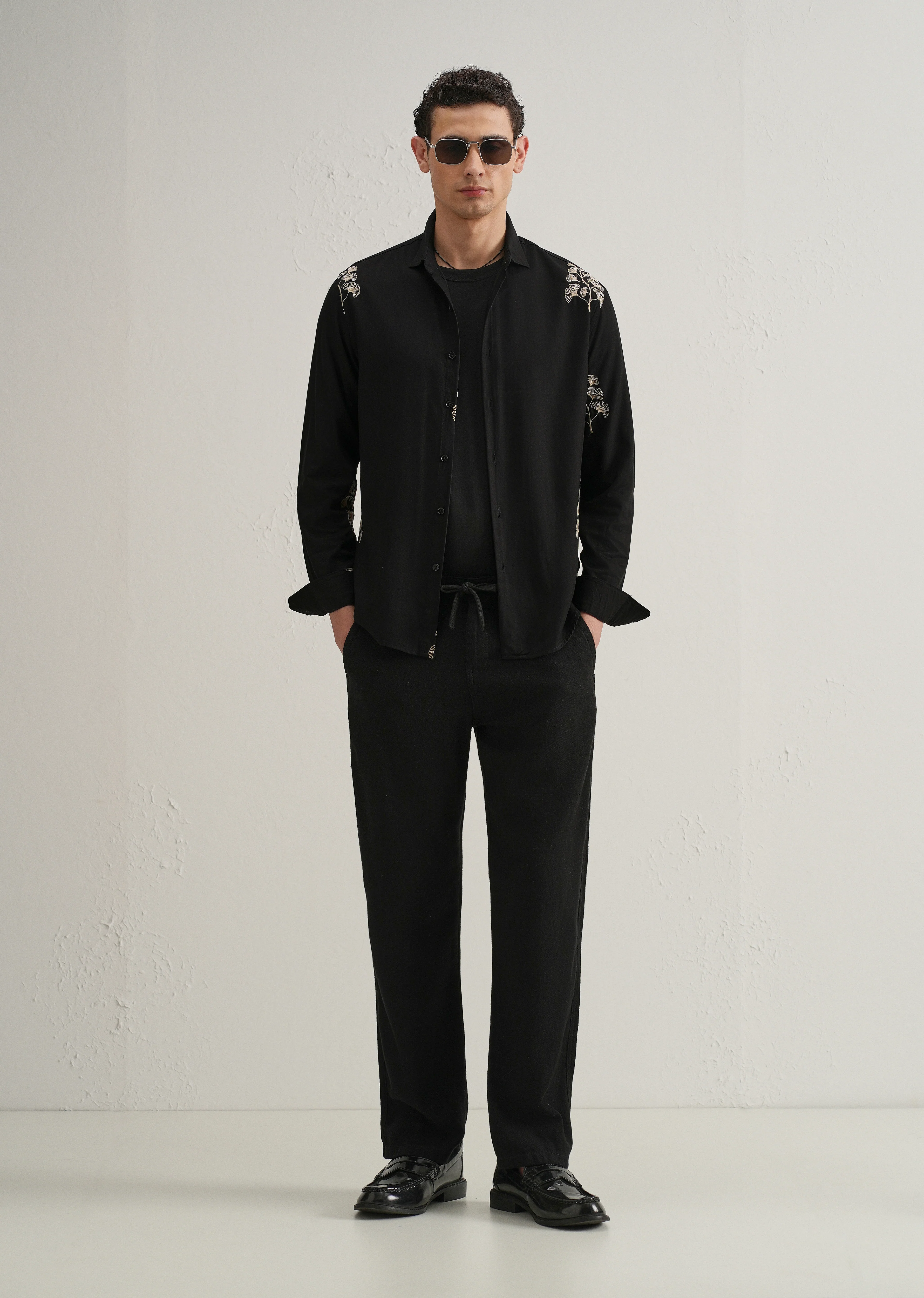 Black Motif Embroidery Shirt - Image 6