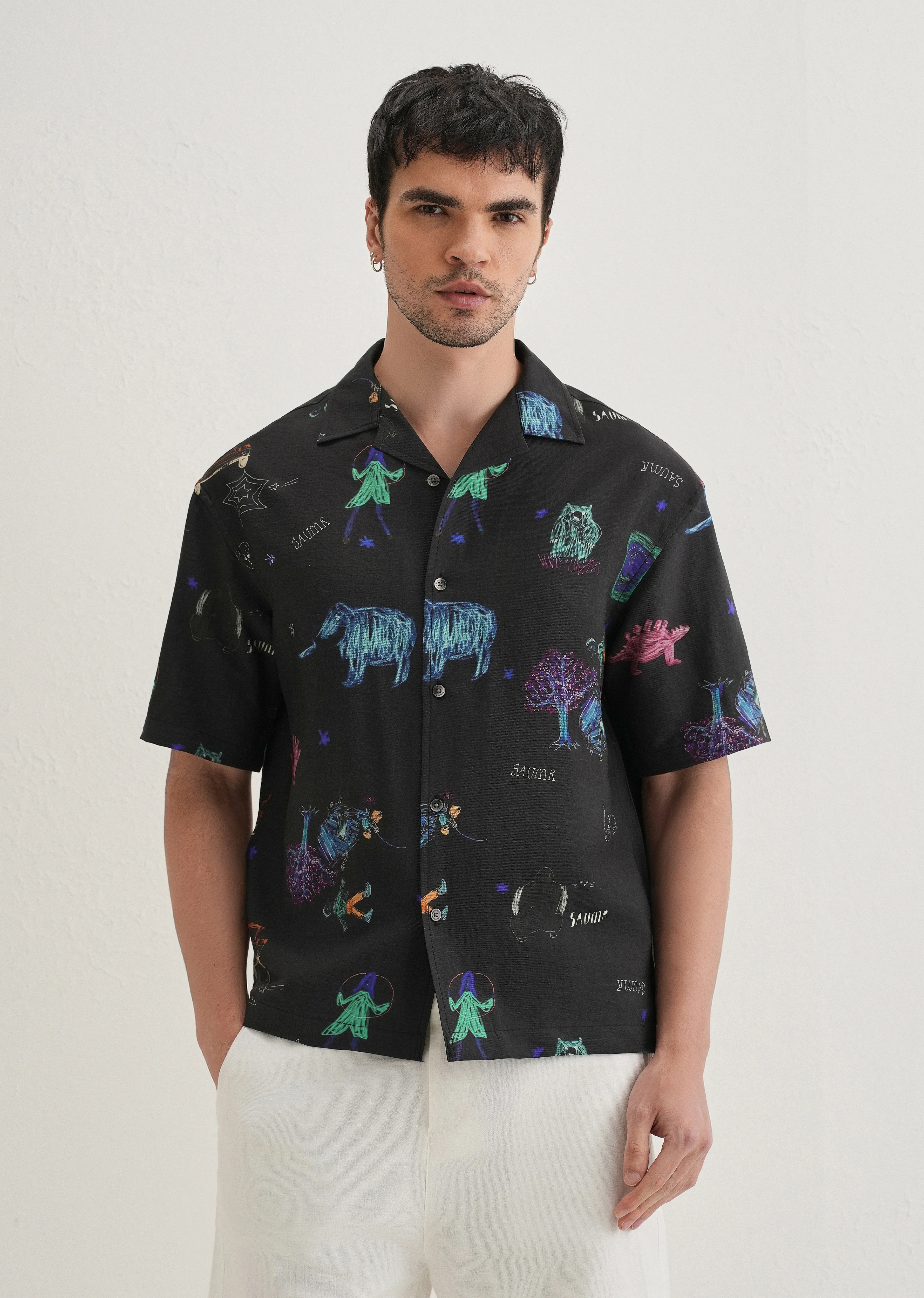 Black Multi Graphic Printed Shirt - Image 3