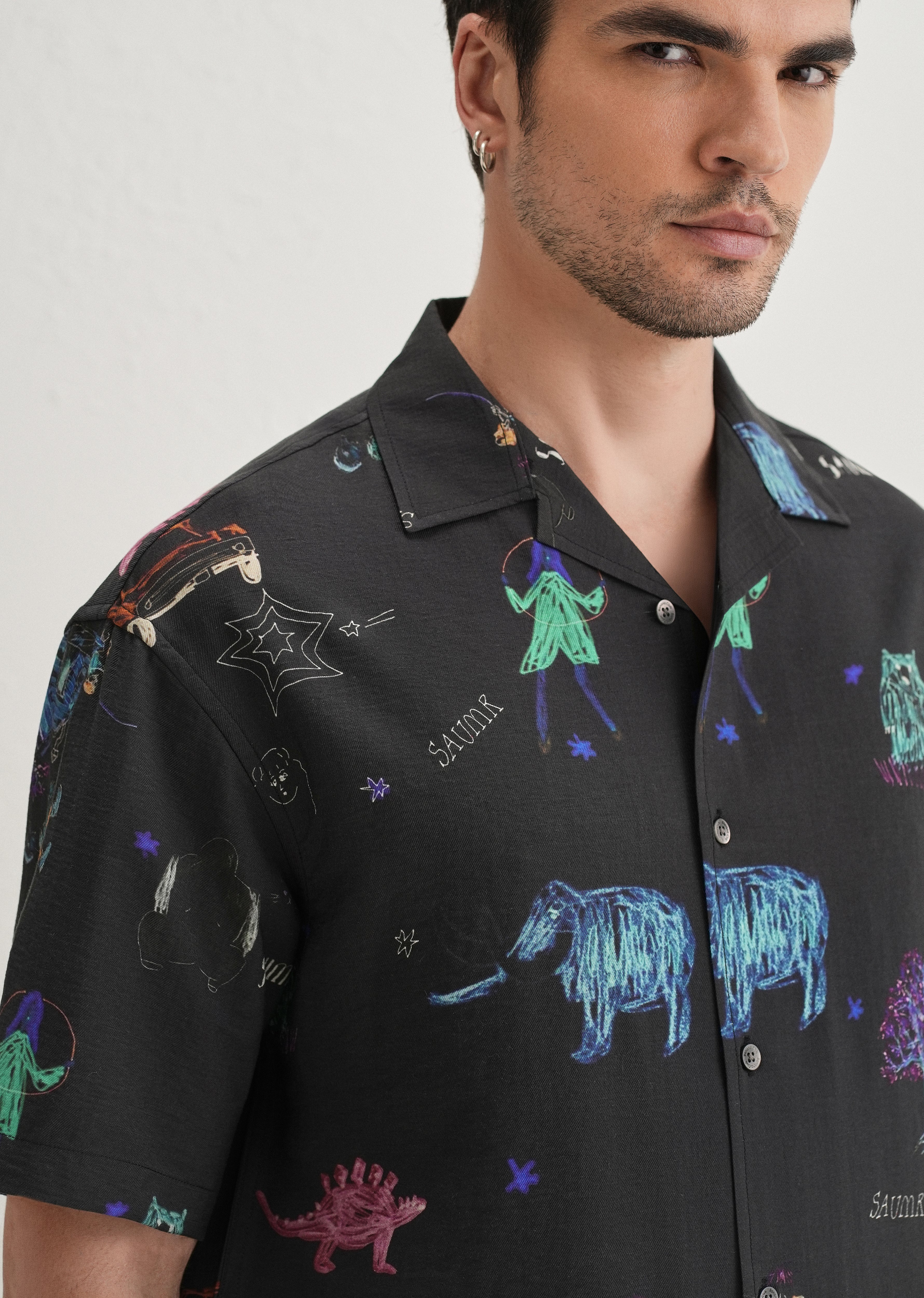 Black Multi Graphic Printed Shirt - Image 5