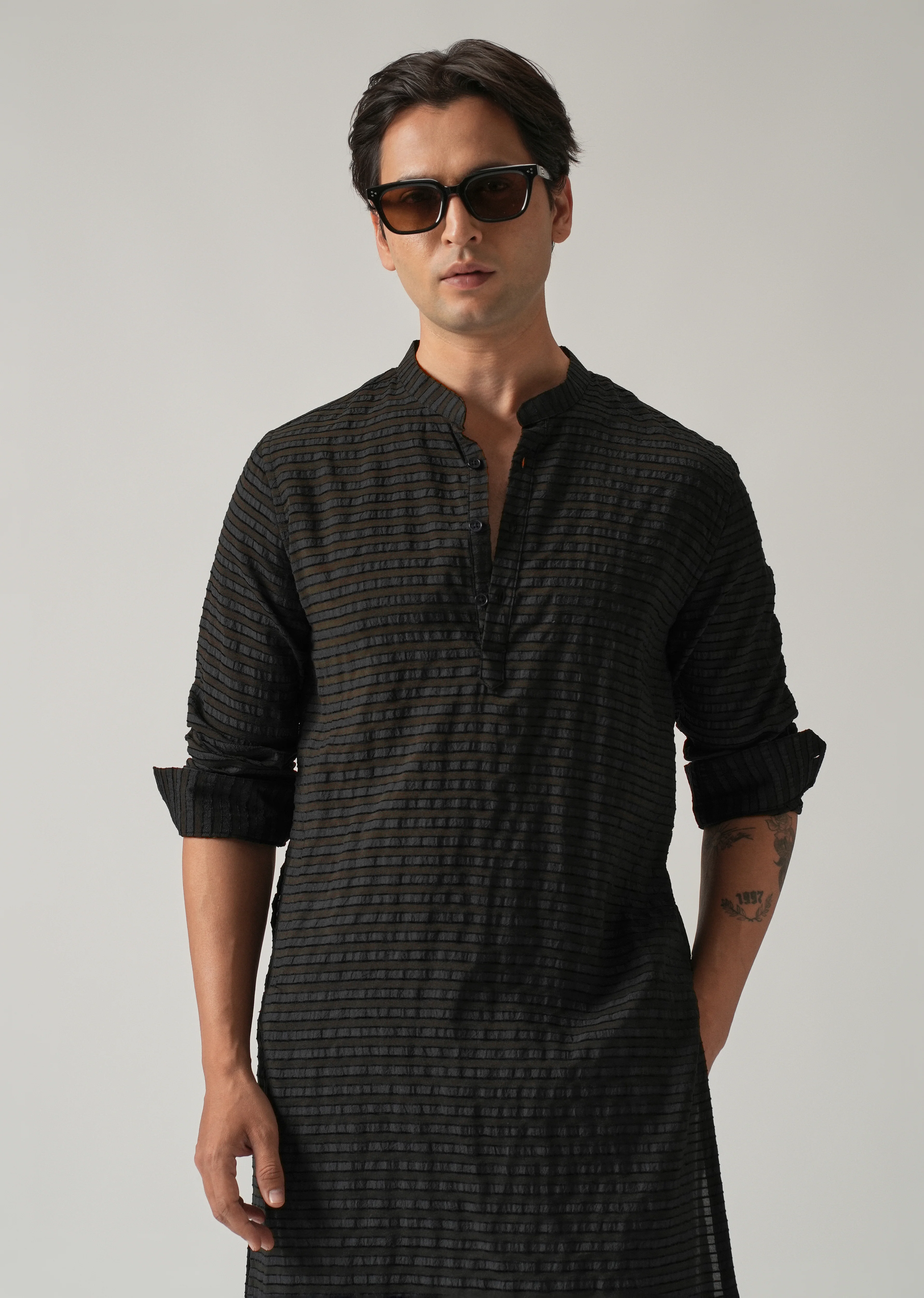 Black Nylon Pin Stripe Kurta - Image 6
