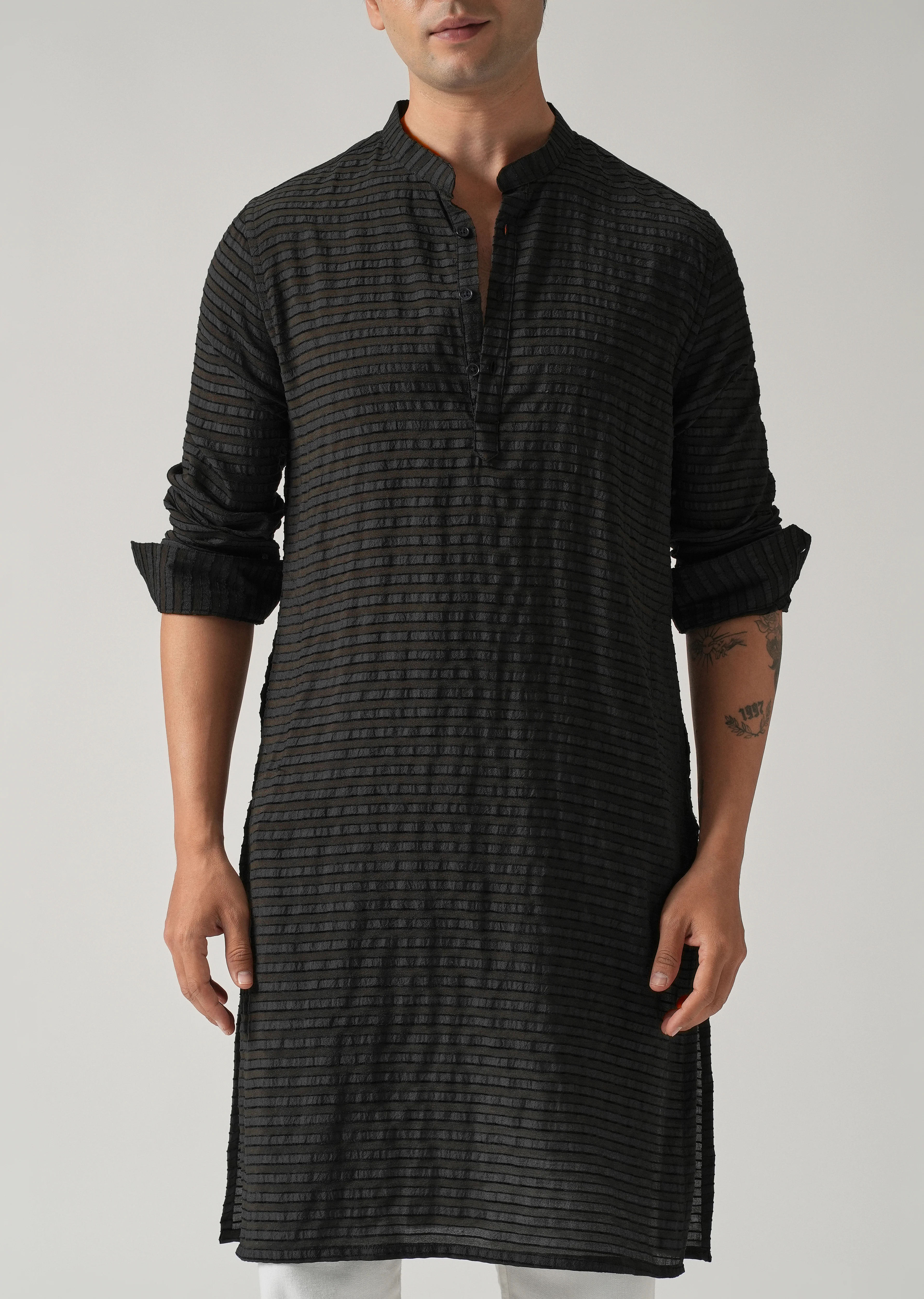 Black Nylon Pin Stripe Kurta - Image 7