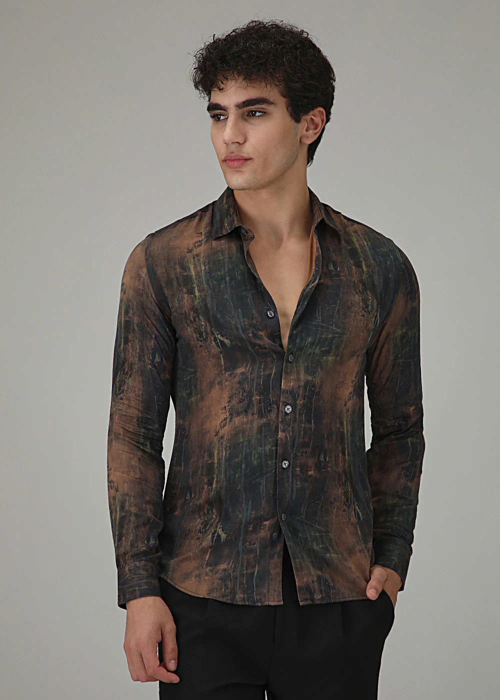 Black Ochre Abstract Printed Shirt - Image 3