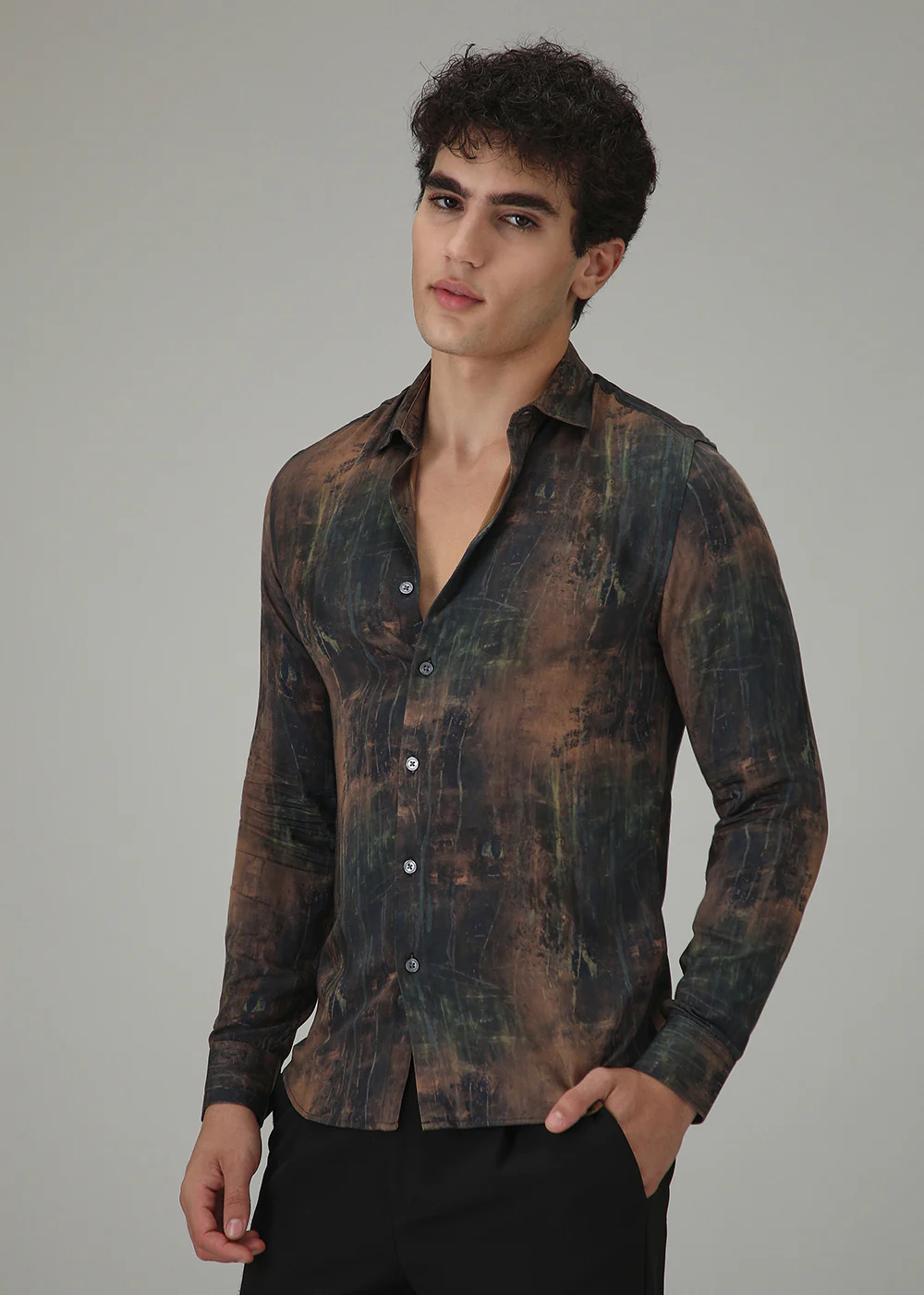 Black Ochre Abstract Printed Shirt - Image 5