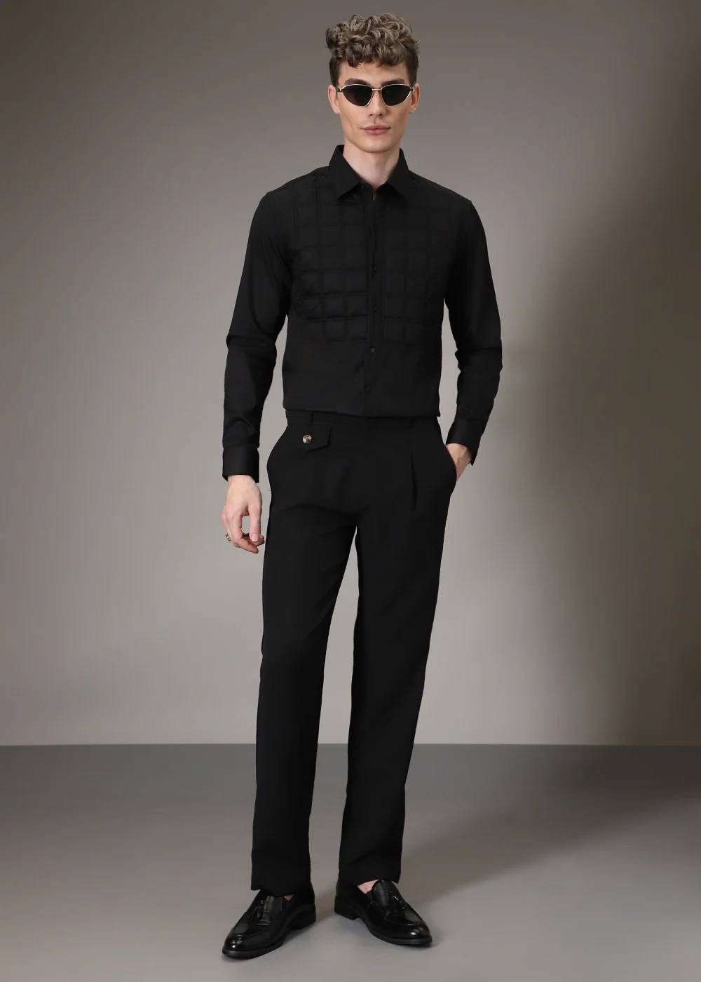 Black Padded Check Designer Shirt - Image 6