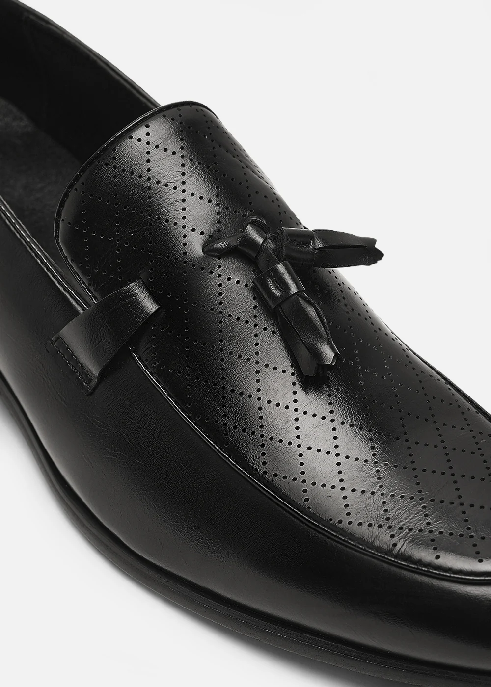 Black Perforated Tassel Loafers - Image 2