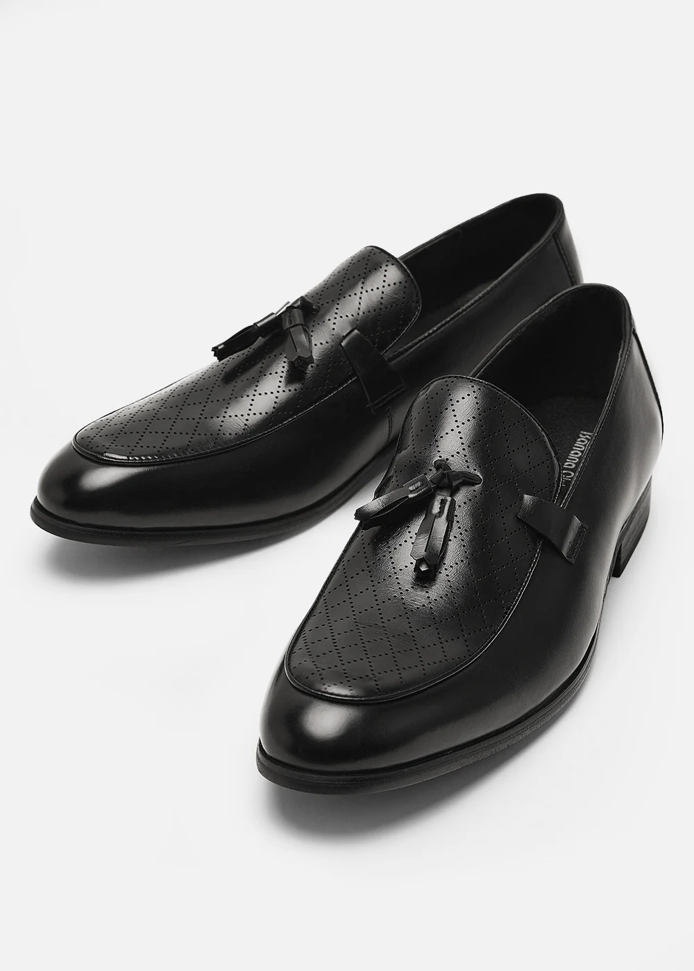 Black Perforated Tassel Loafers - Image 4
