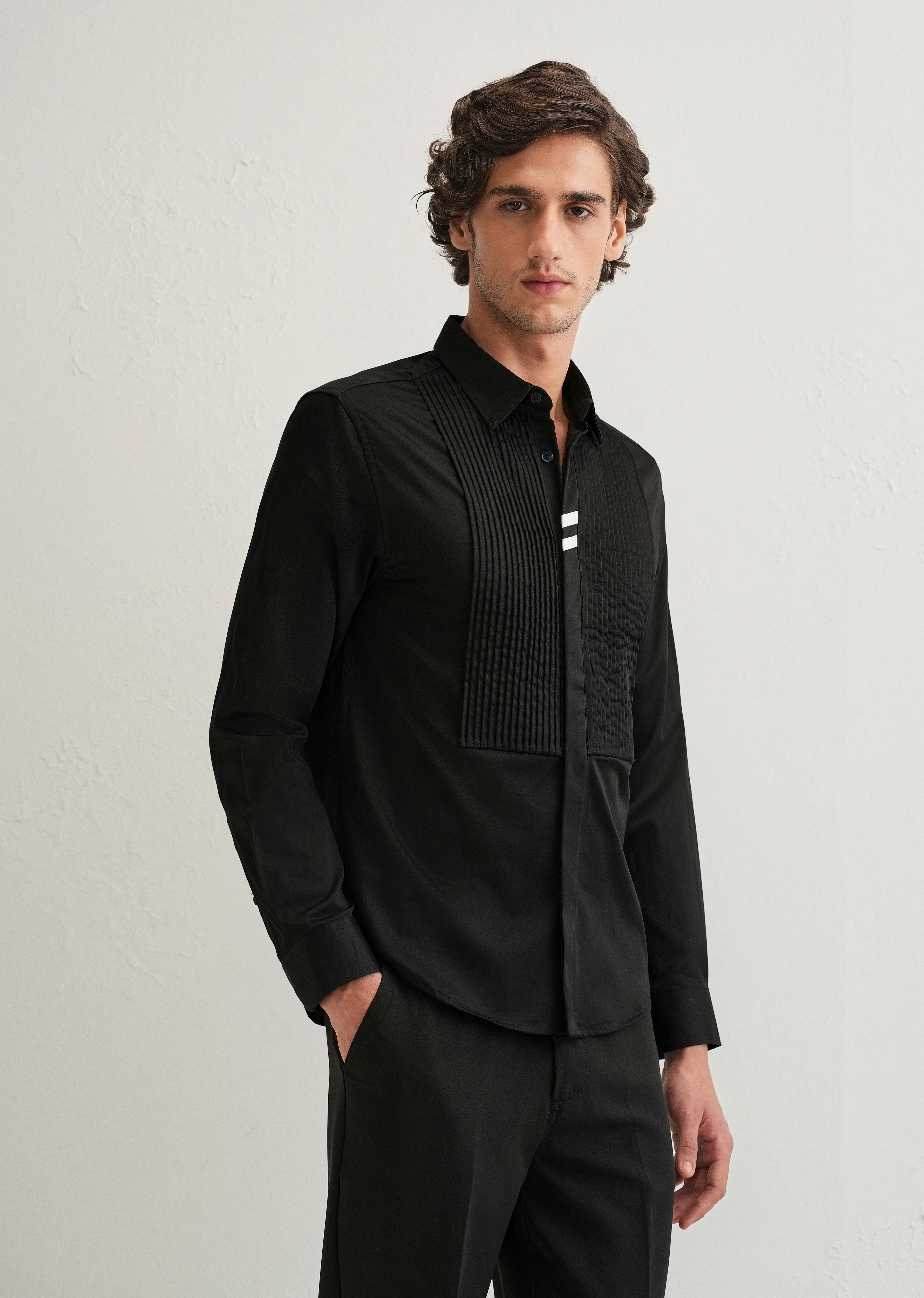 Black Pintuck Pleat Designer Shirt - Image 4