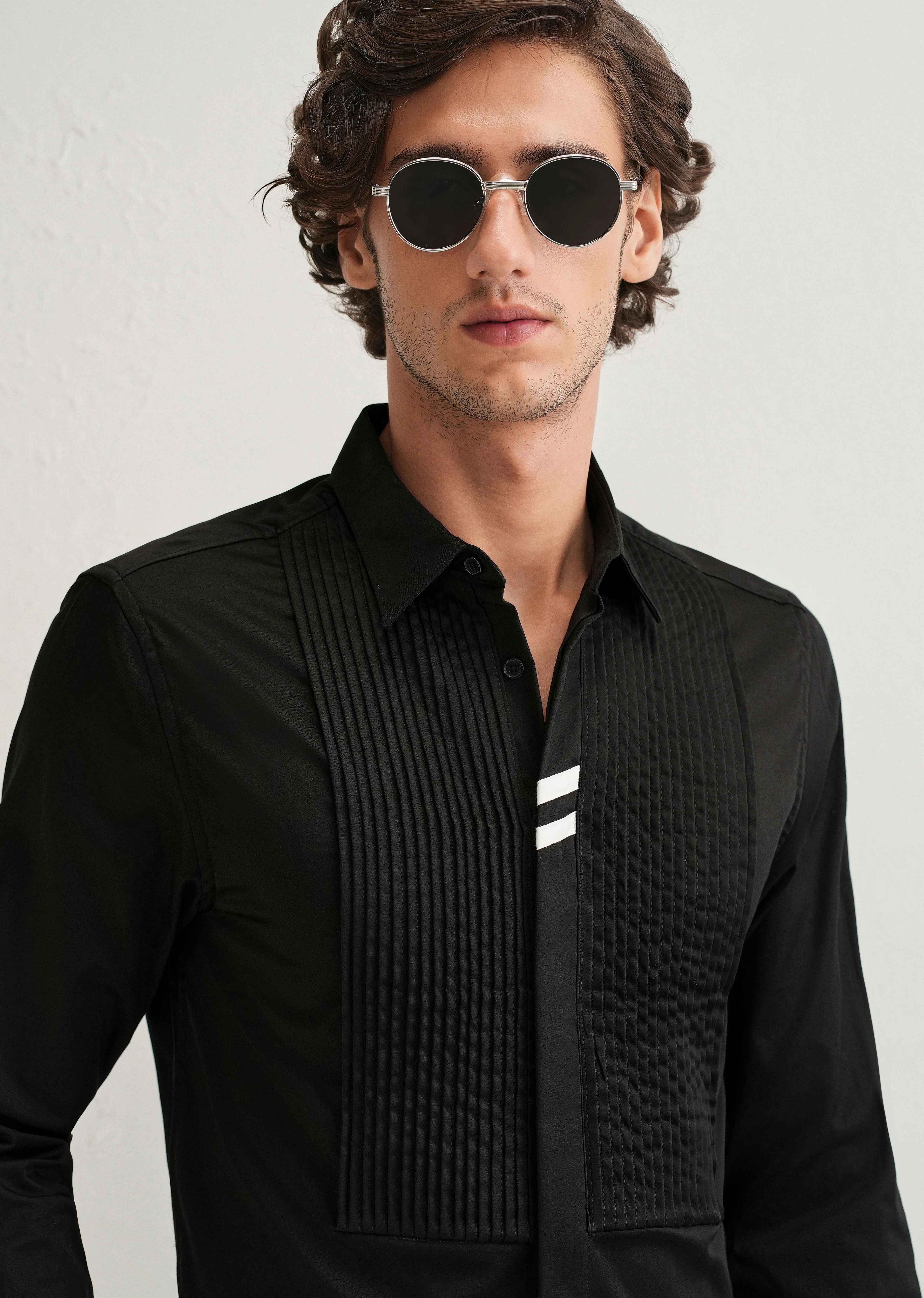 Black Pintuck Pleat Designer Shirt - Image 5
