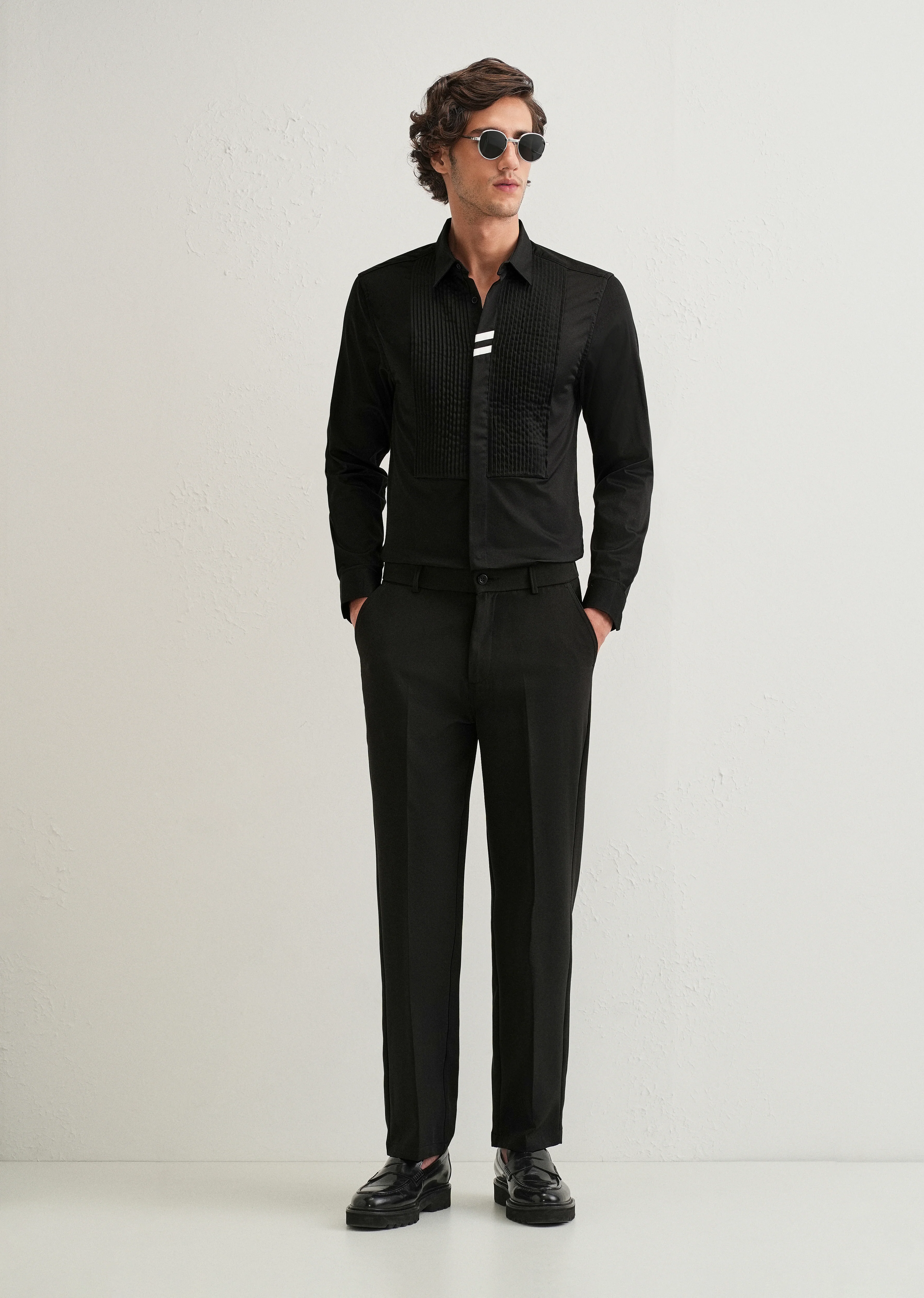 Black Pintuck Pleat Designer Shirt - Image 6