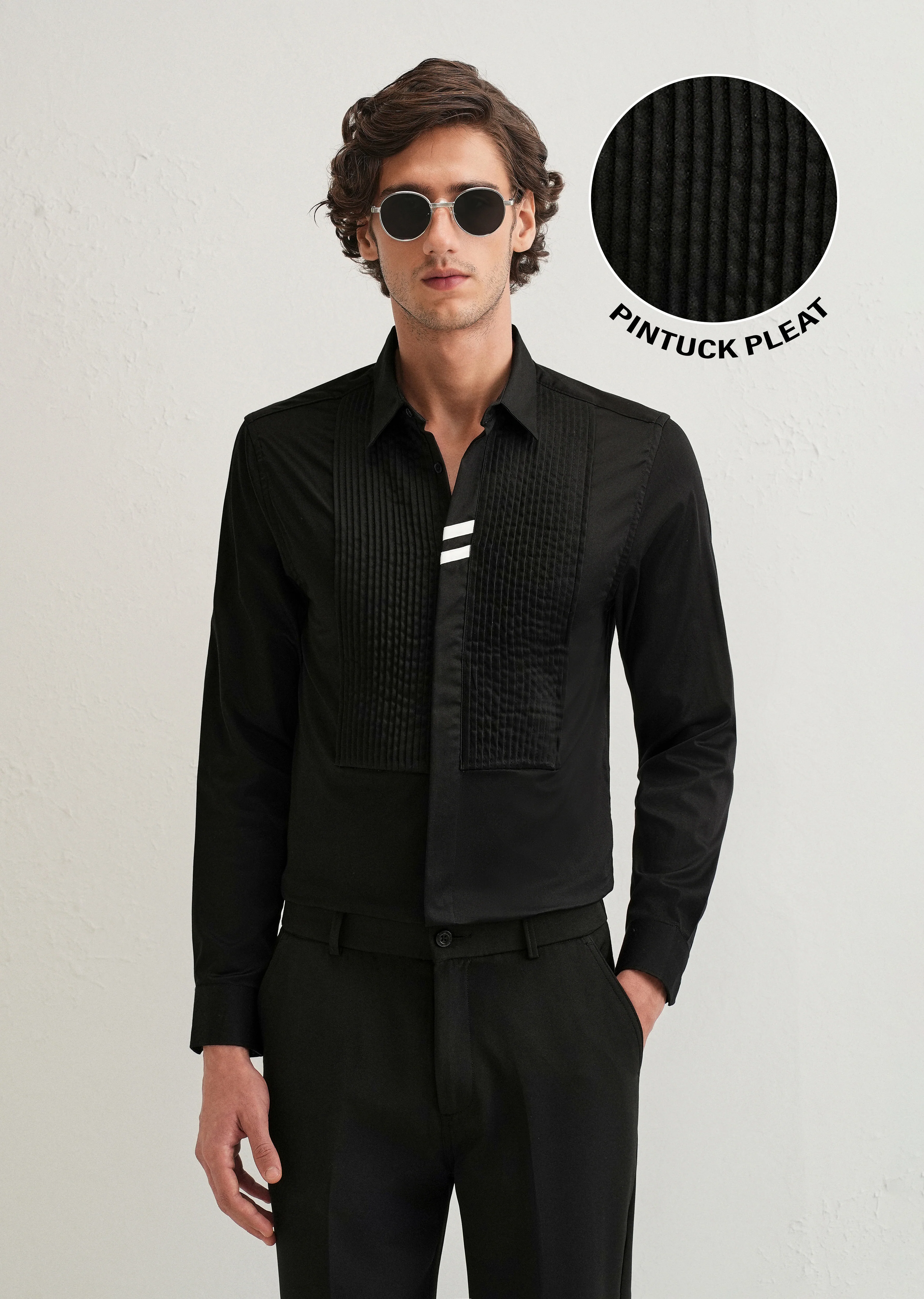 Black Pintuck Pleat Designer Shirt - Image 7