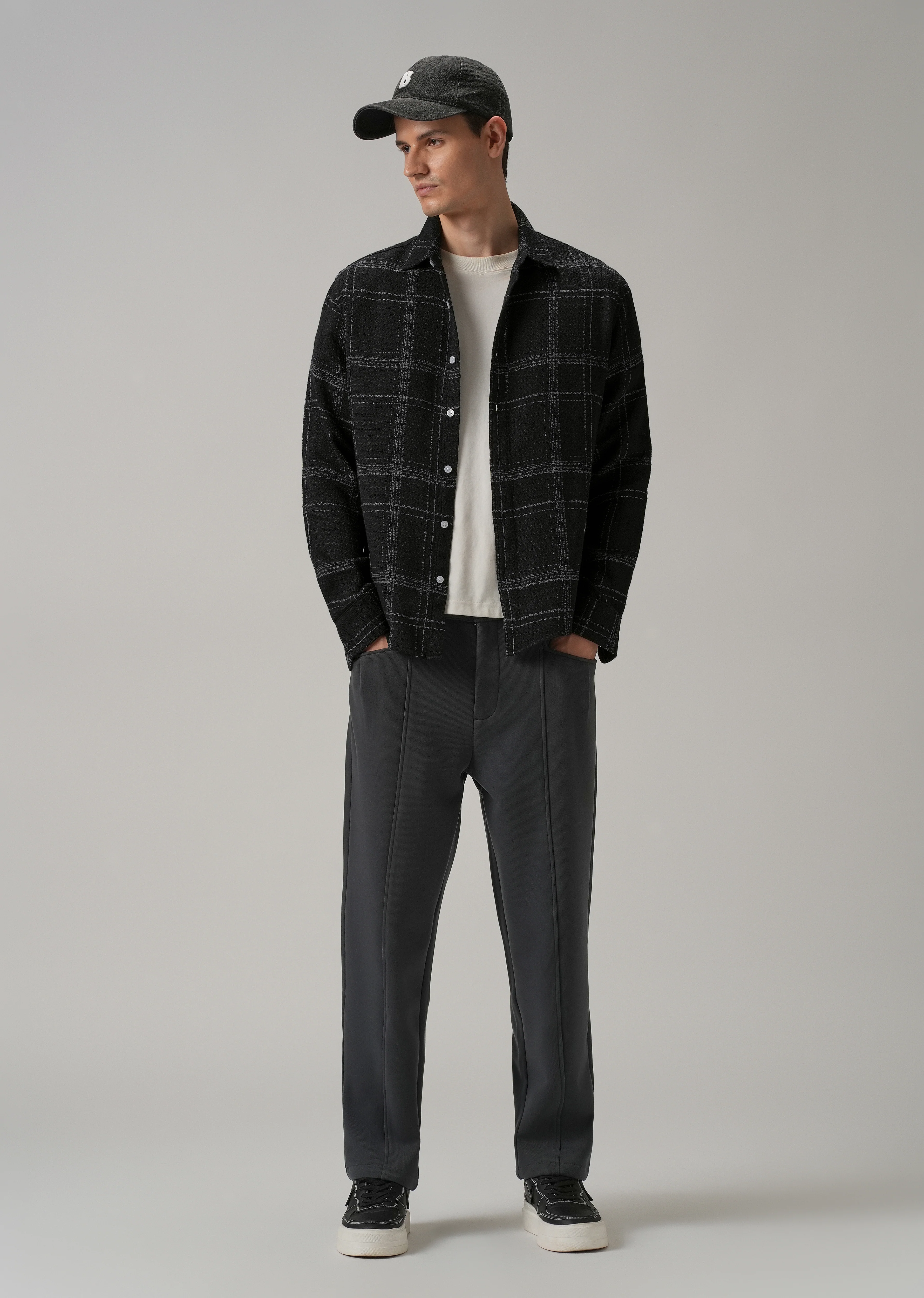 Black Plaid Textured Cotton Check Shirt - Image 6