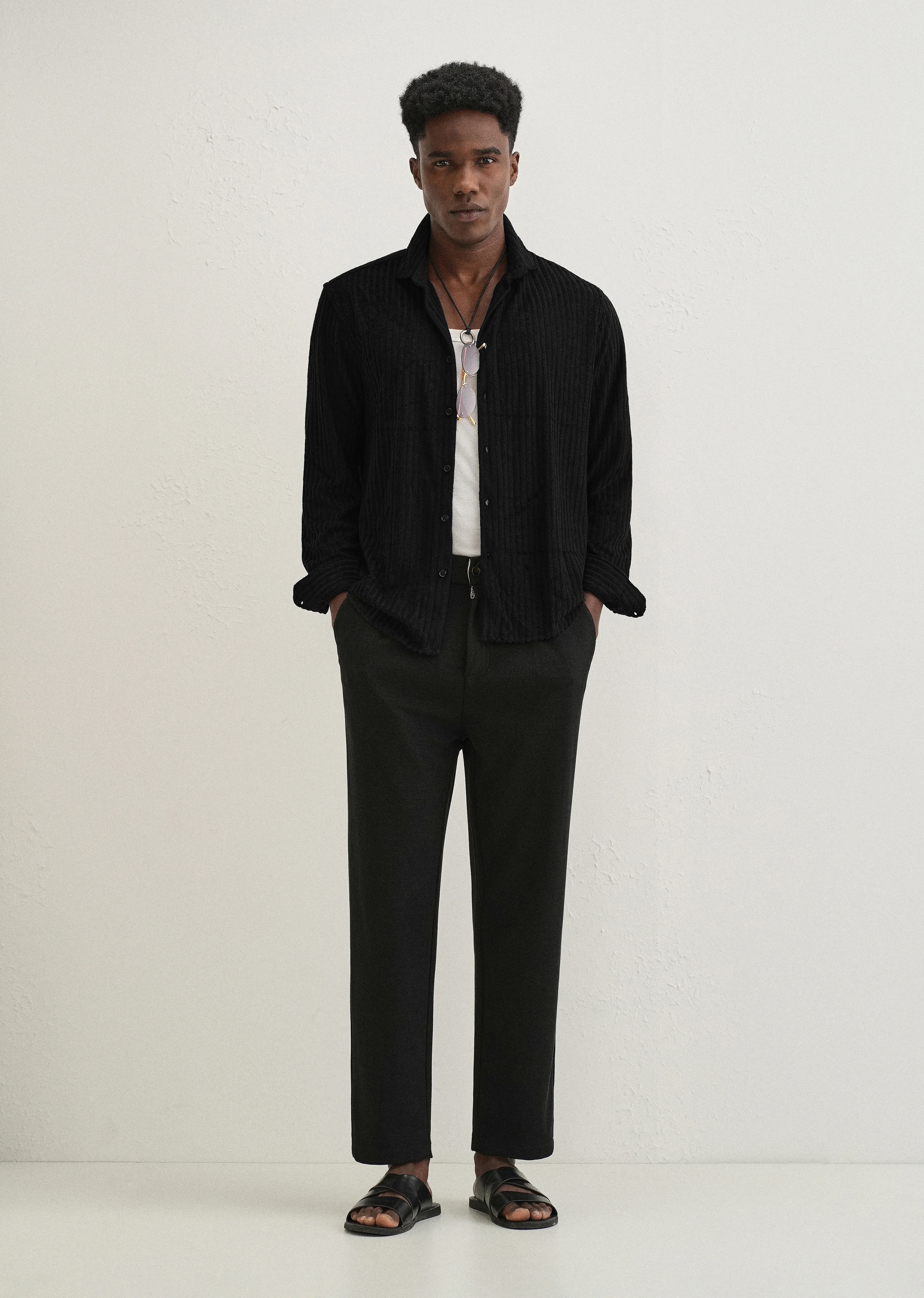 Black Plain Corduroy Stripe Shirt - Image 6