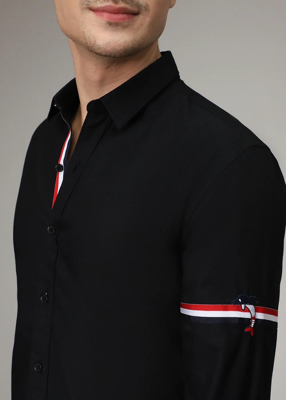 Black Plain Dolphin Oxford Shirt - Image 2