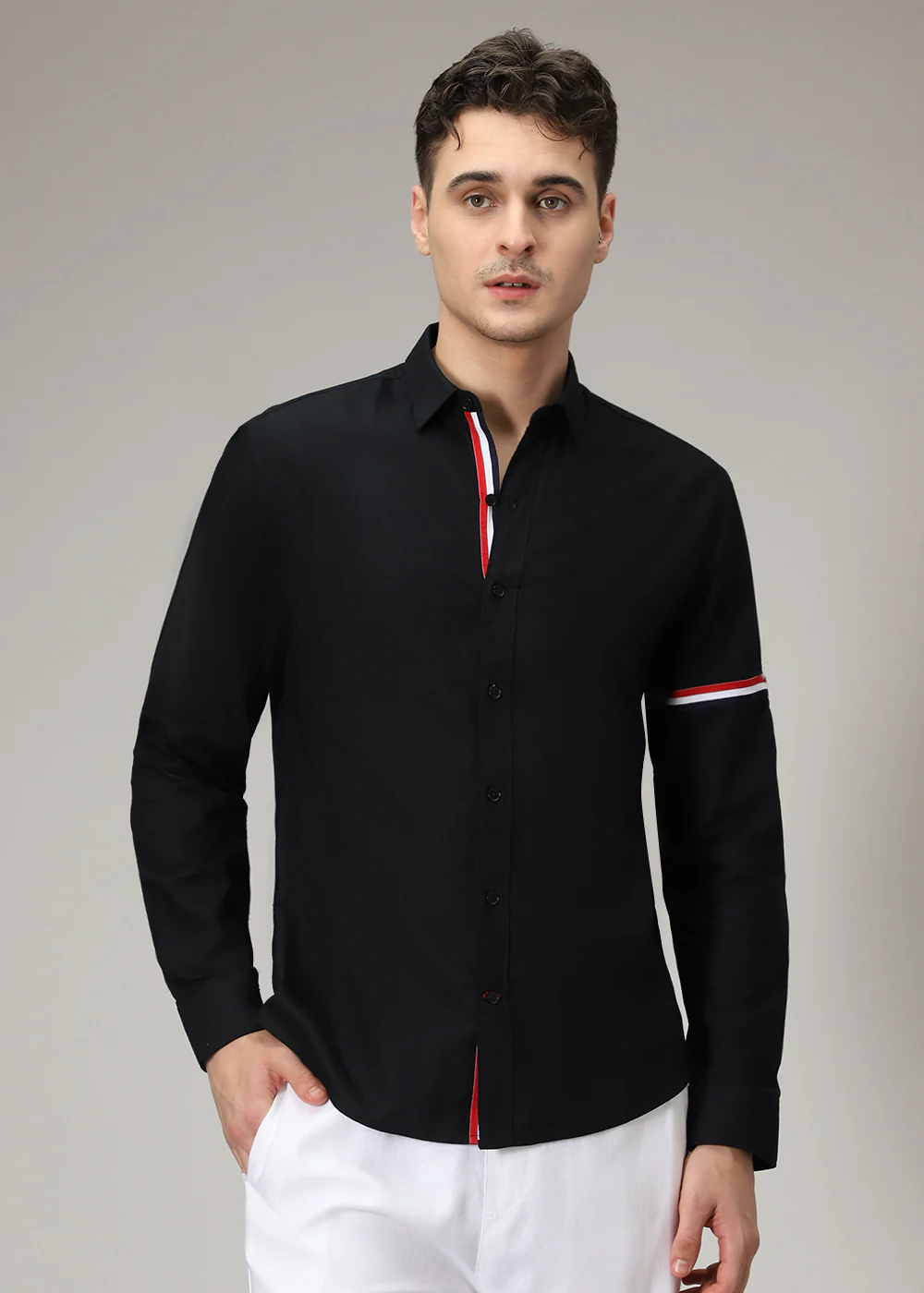 Black Plain Dolphin Oxford Shirt - Image 3
