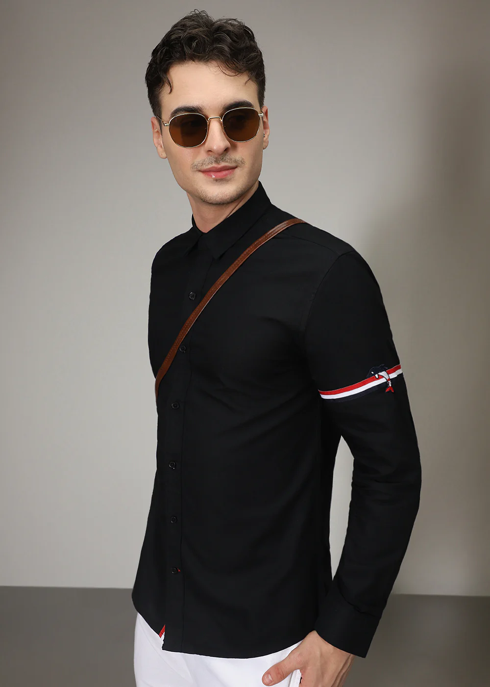 Black Plain Dolphin Oxford Shirt - Image 5