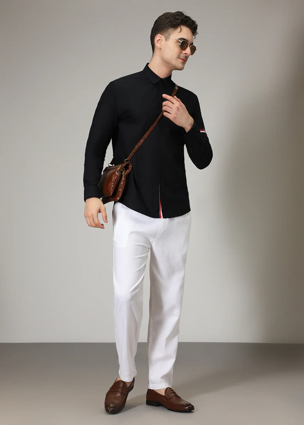 Black Plain Dolphin Oxford Shirt - Image 6
