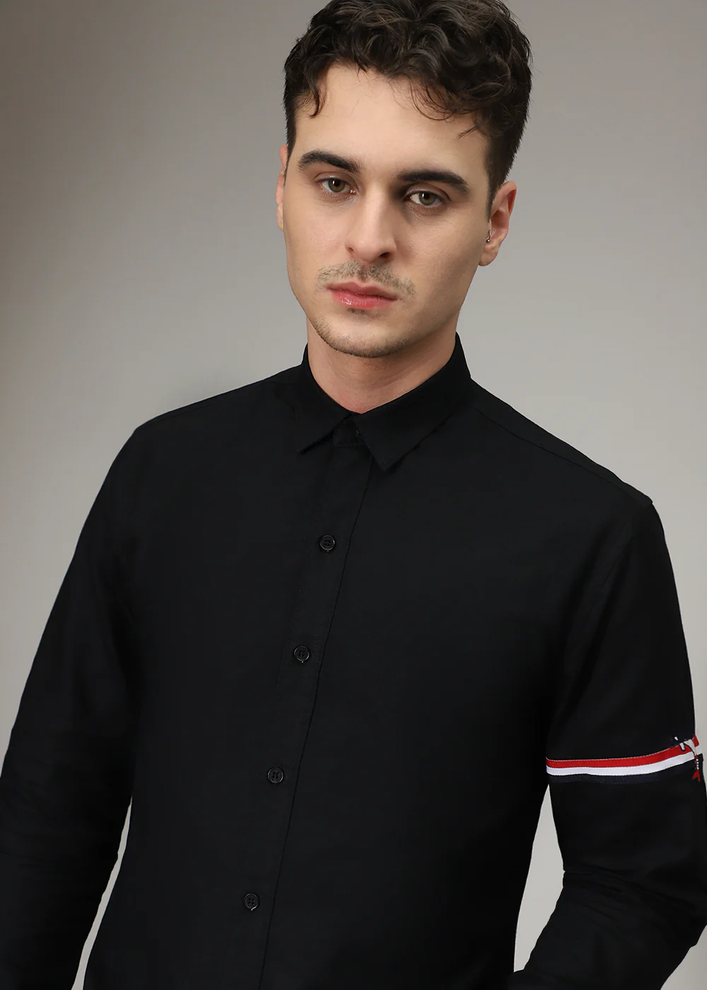 Black Plain Dolphin Oxford Shirt - Image 7
