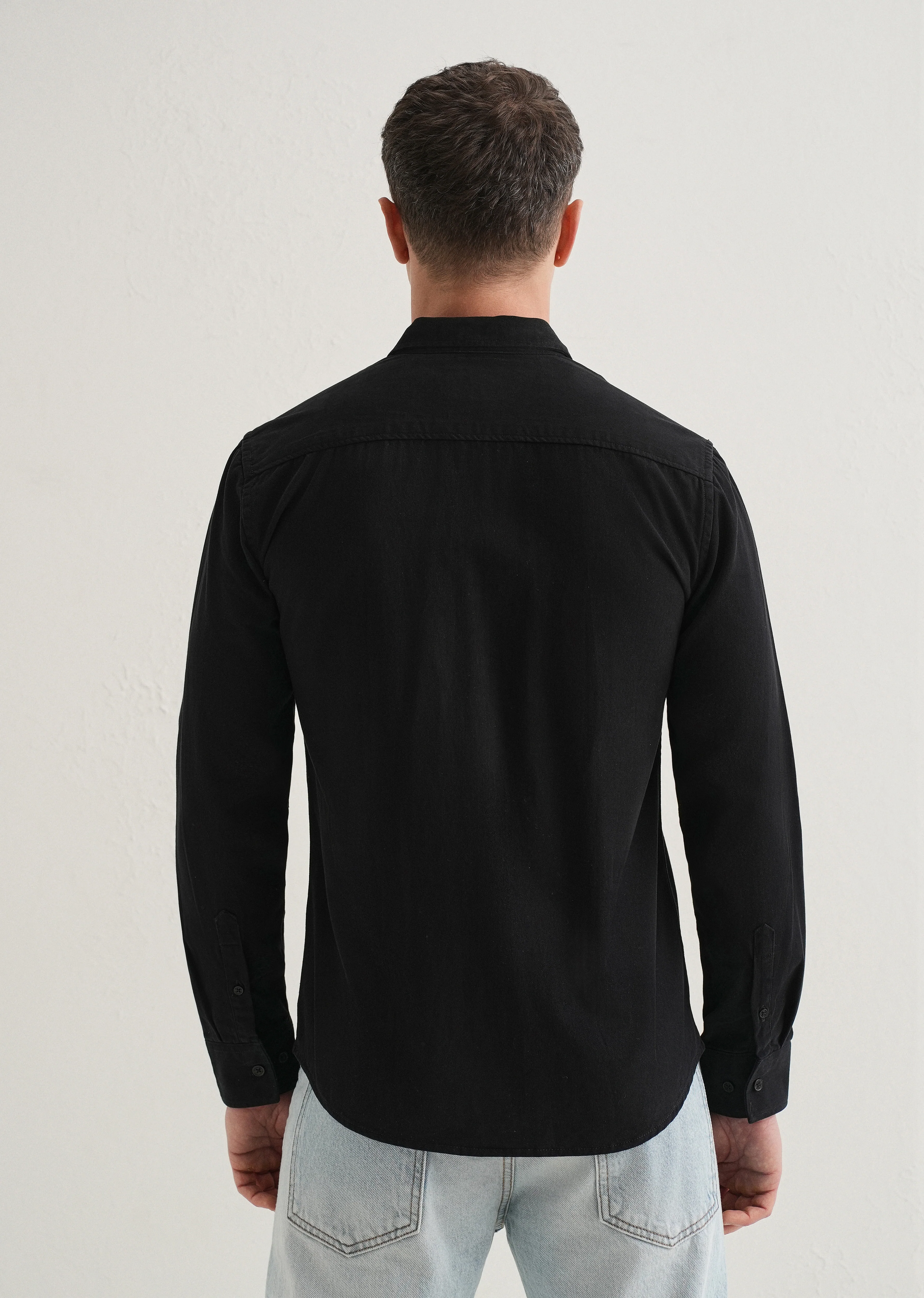 Black Plain Double Pocket Shirt - Image 2