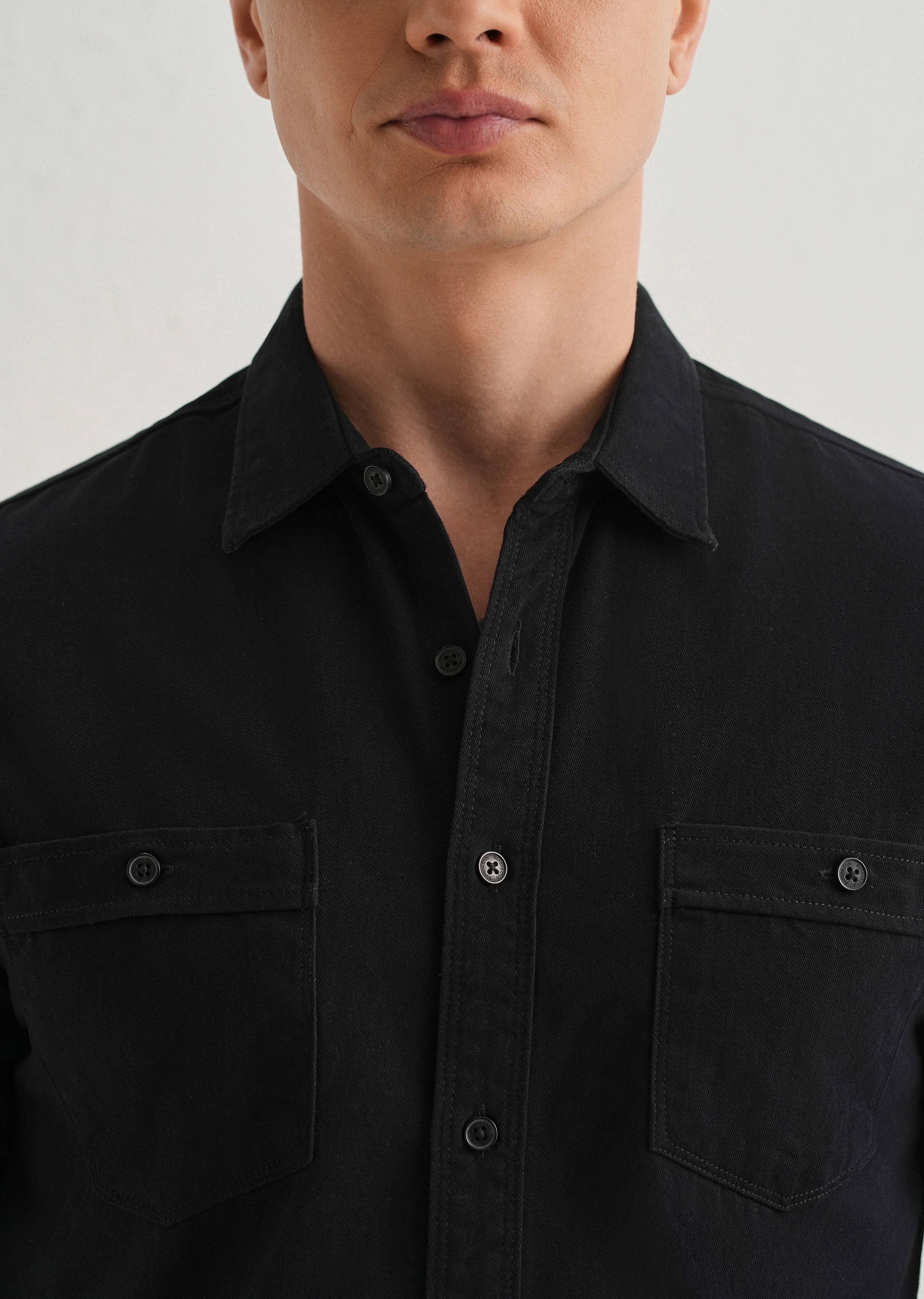 Black Plain Double Pocket Shirt - Image 5