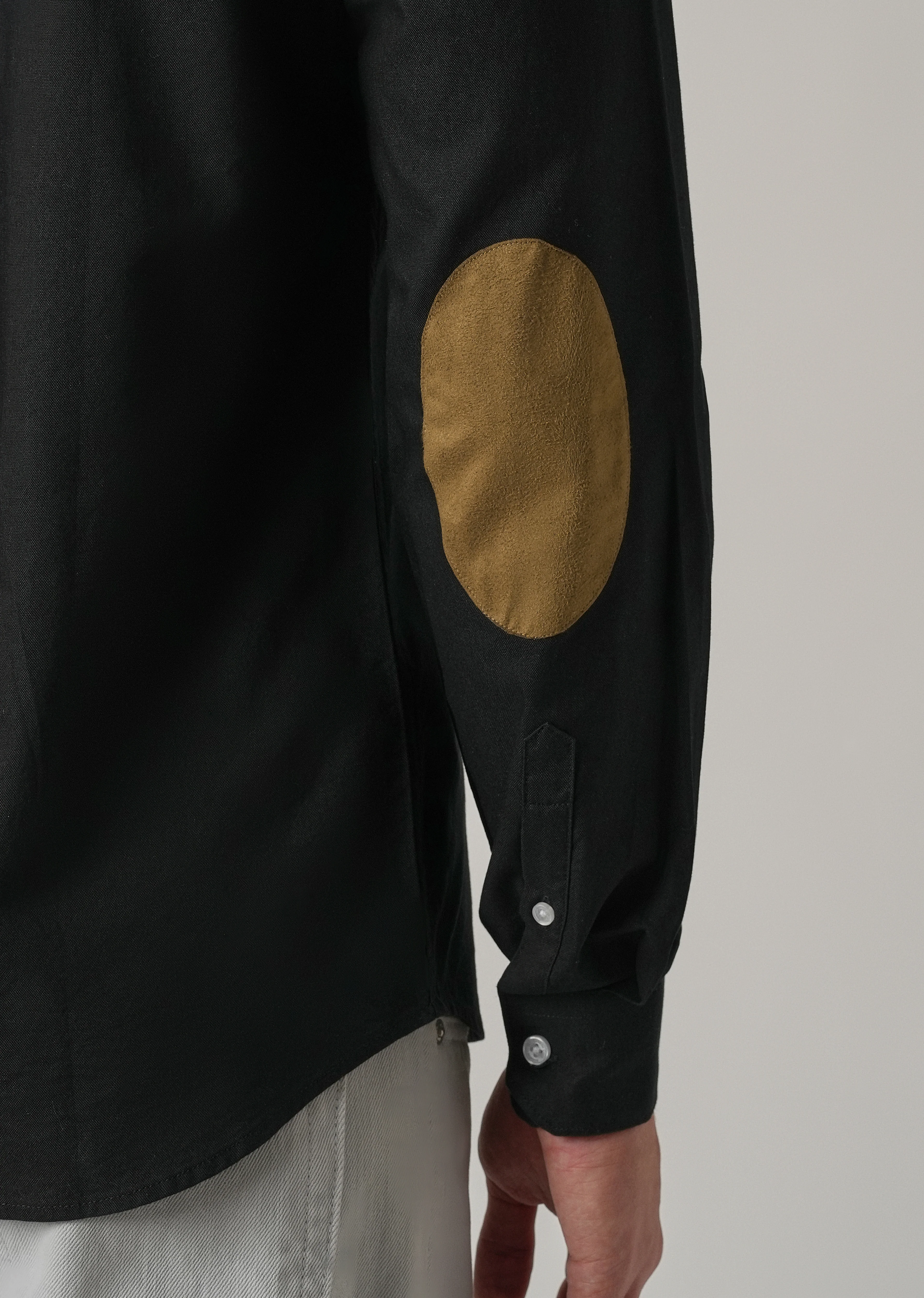 Black Plain Elbow Patch Oxford Shirt - Image 2