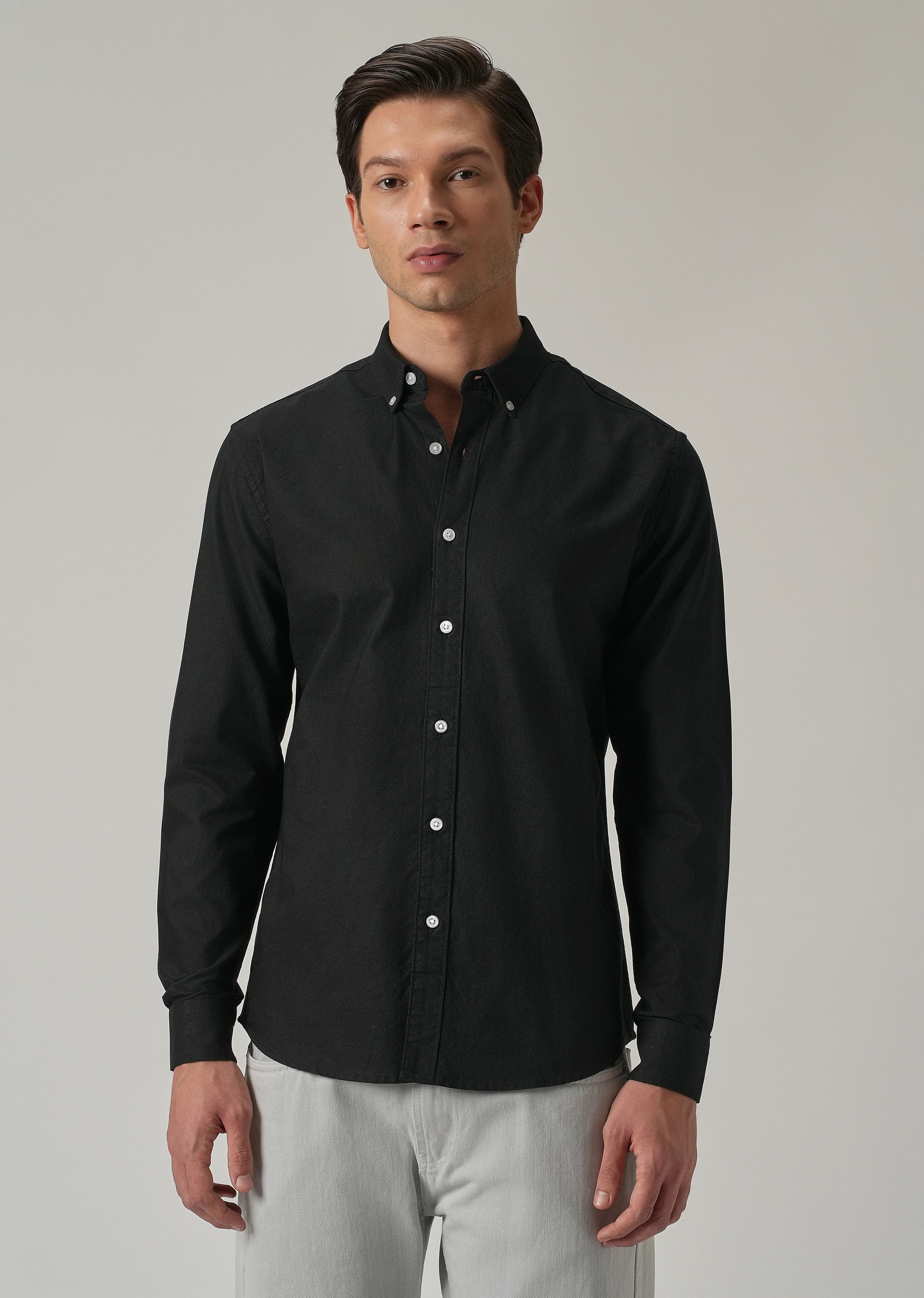 Black Plain Elbow Patch Oxford Shirt - Image 5