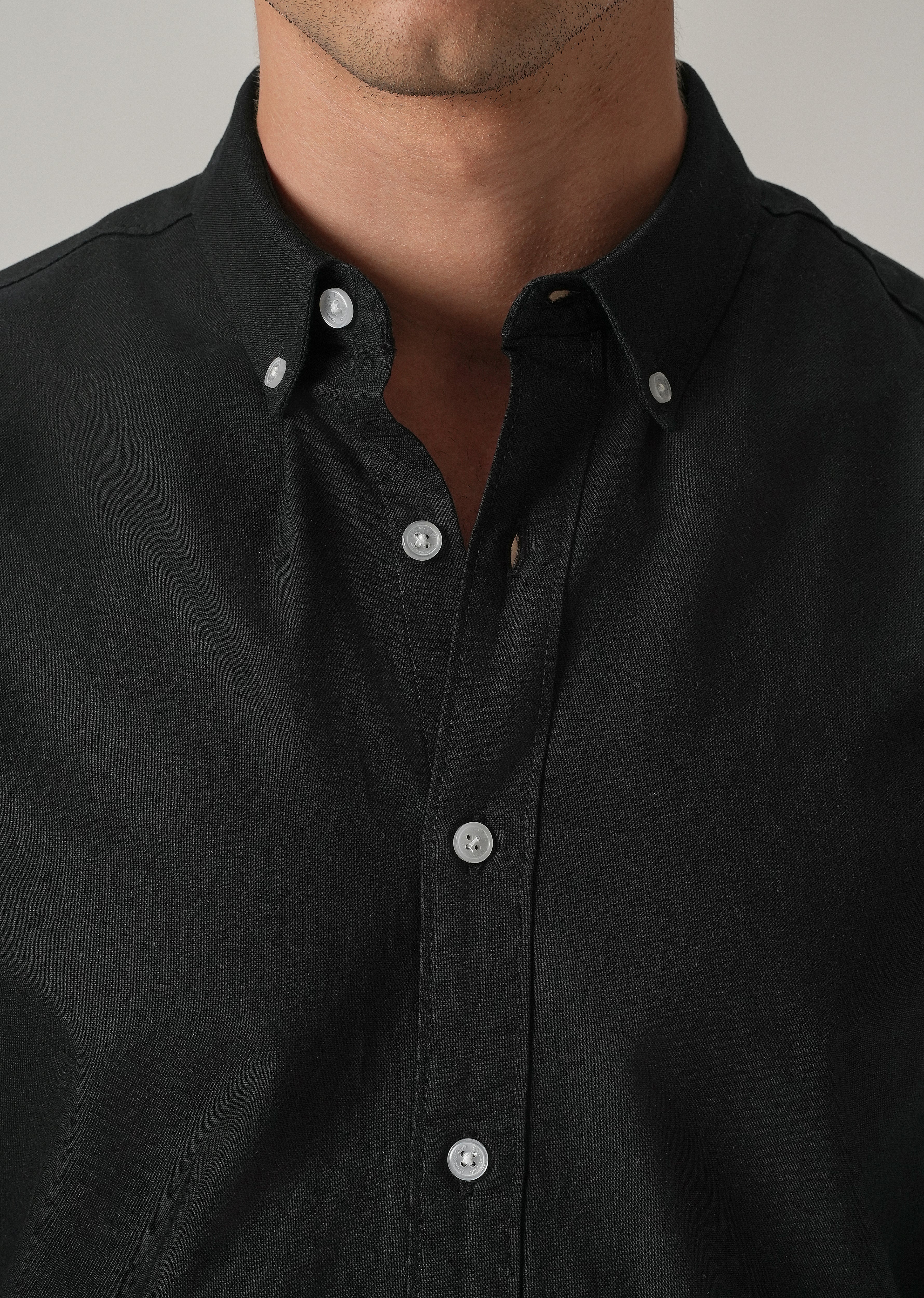 Black Plain Elbow Patch Oxford Shirt - Image 6