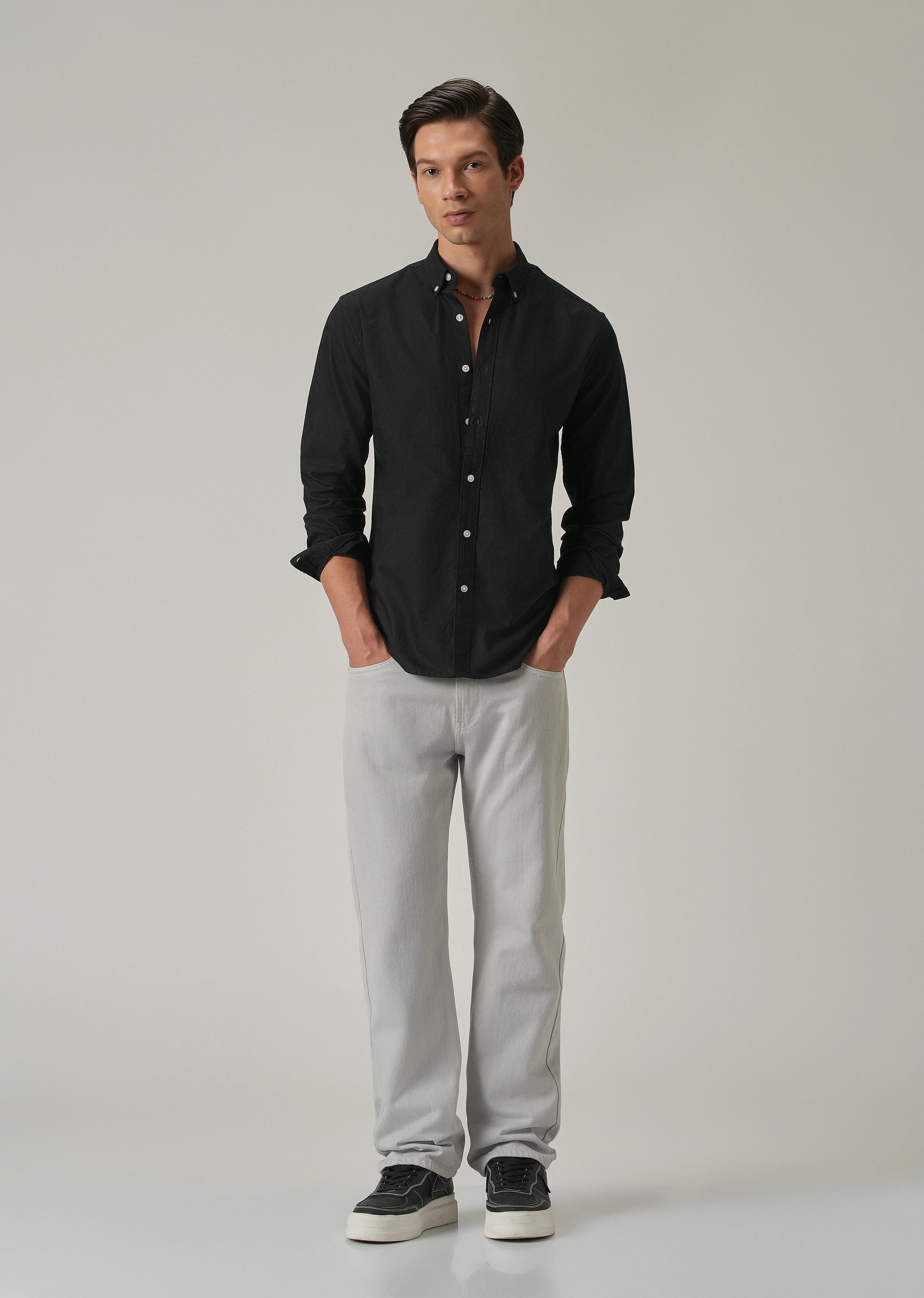 Black Plain Elbow Patch Oxford Shirt - Image 8