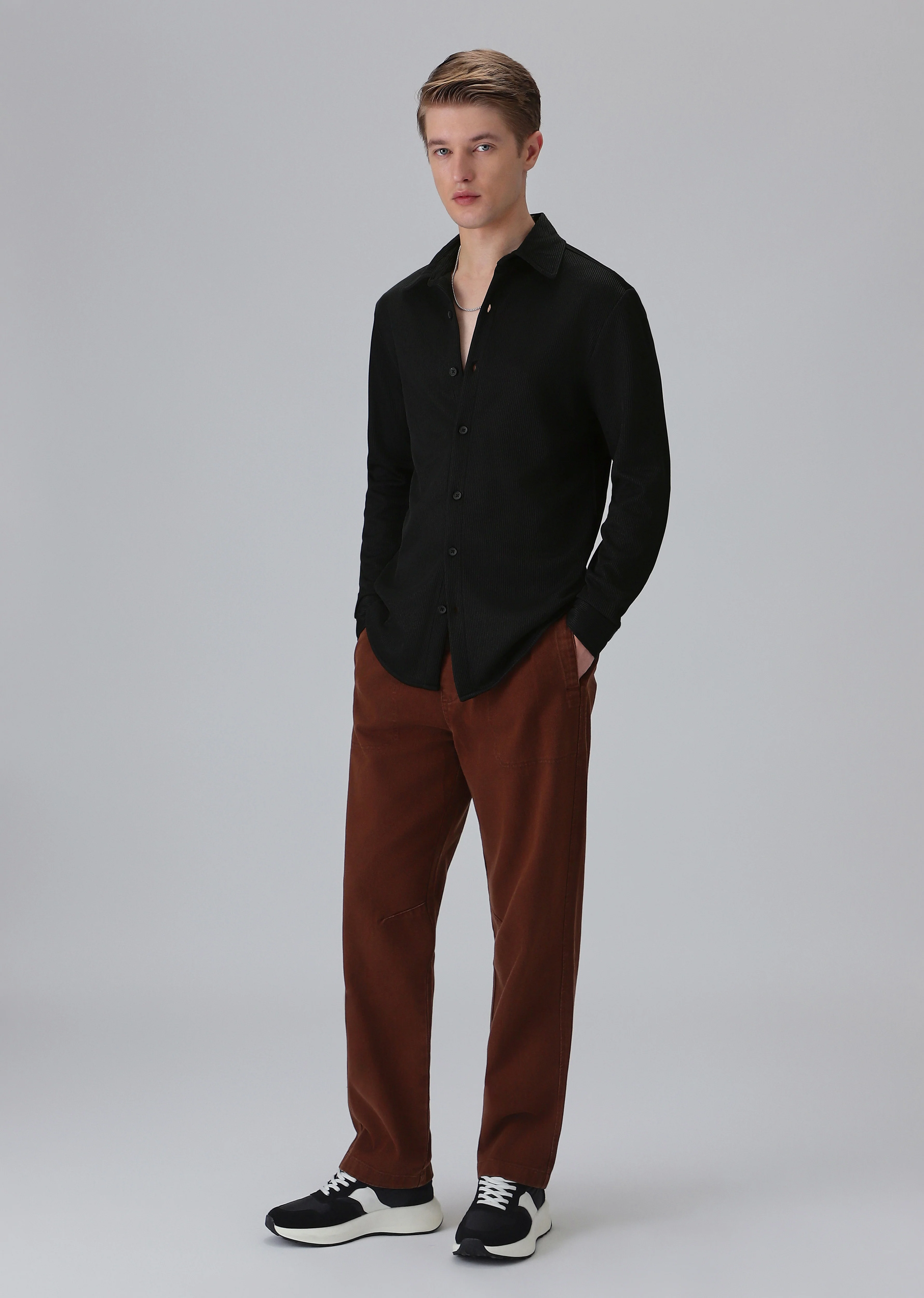 Black Plain Knitted Shirt - Image 6