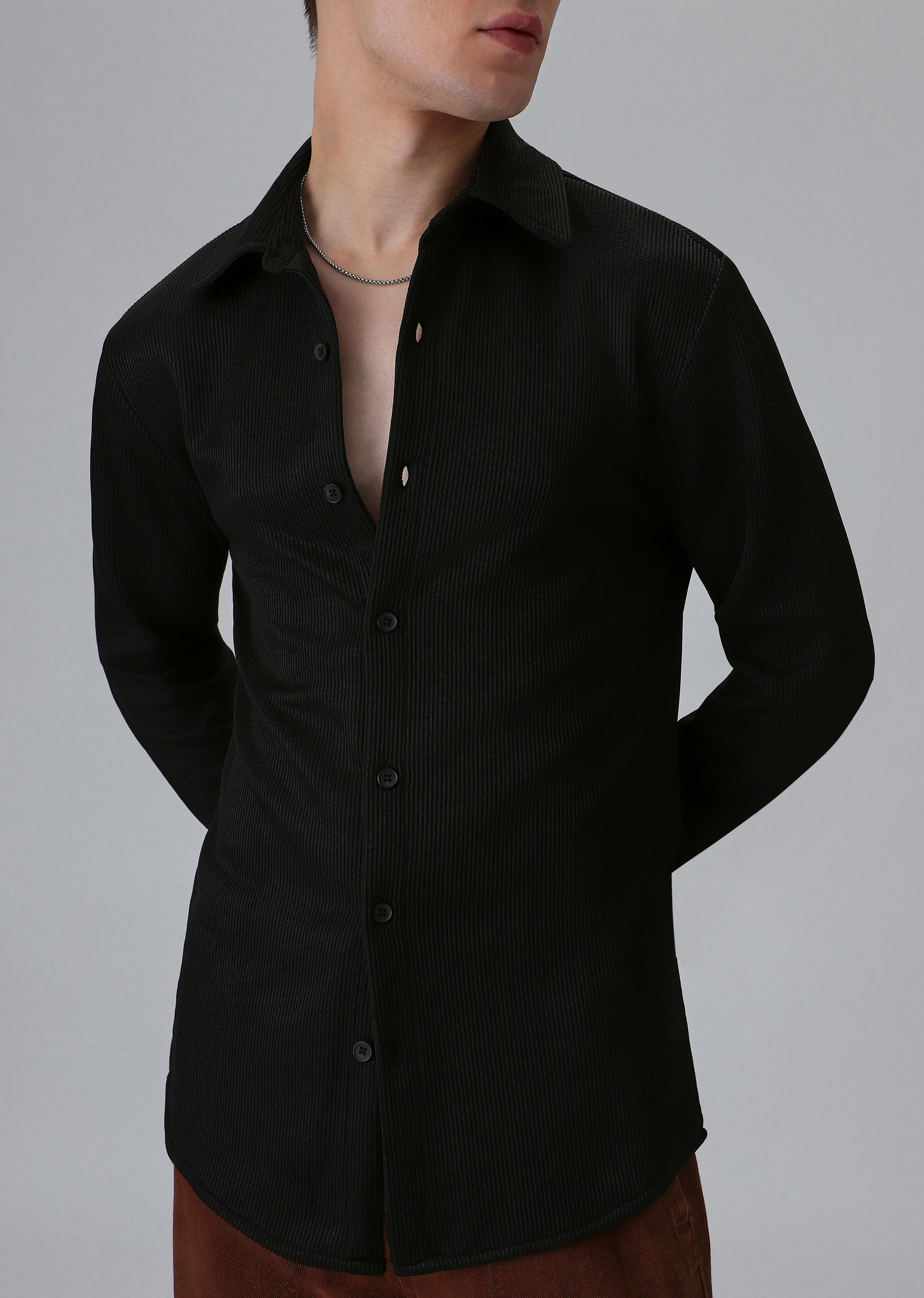 Black Plain Knitted Shirt - Image 7