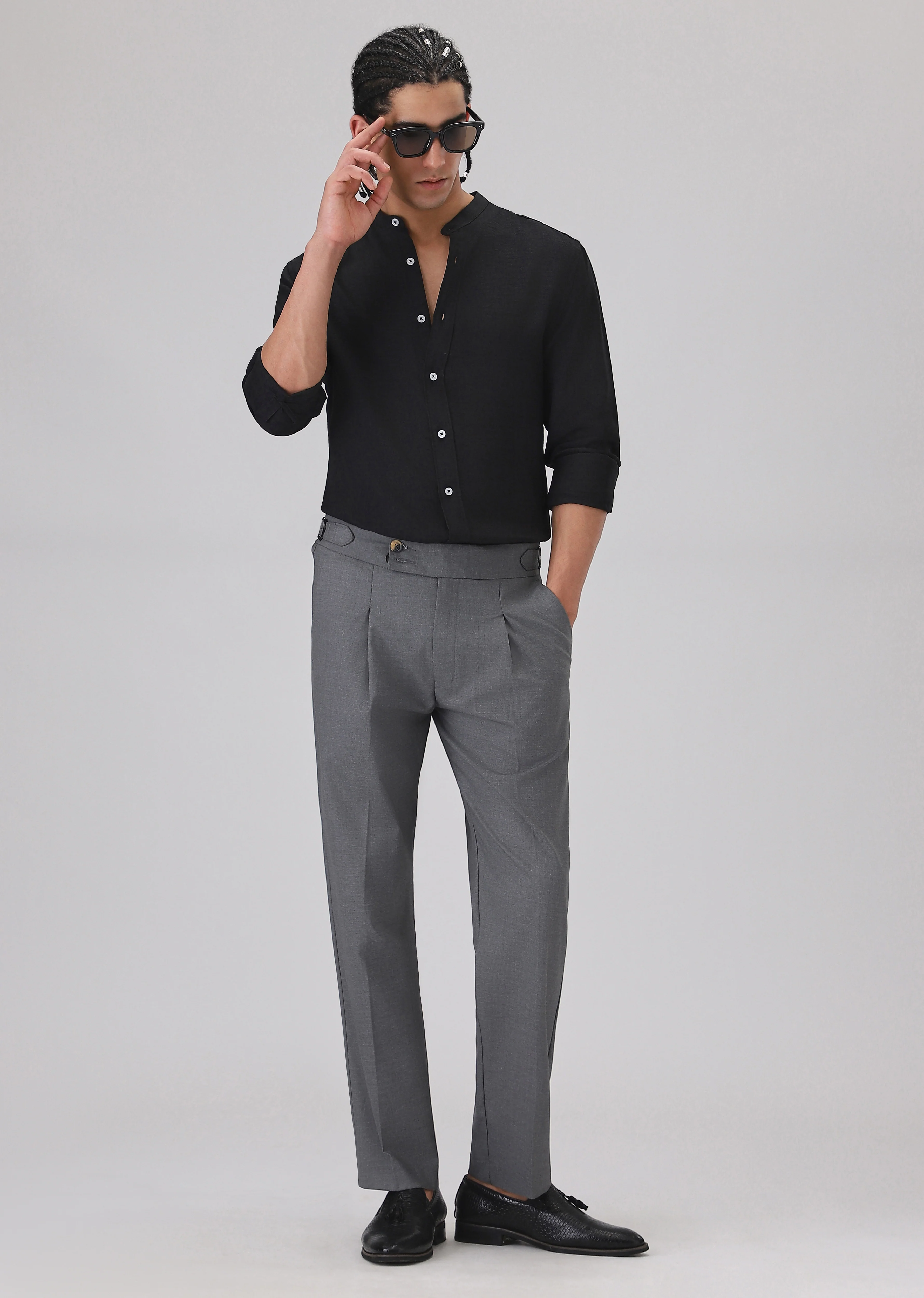 Black Plain Mandarin Collar Shirt - Image 6