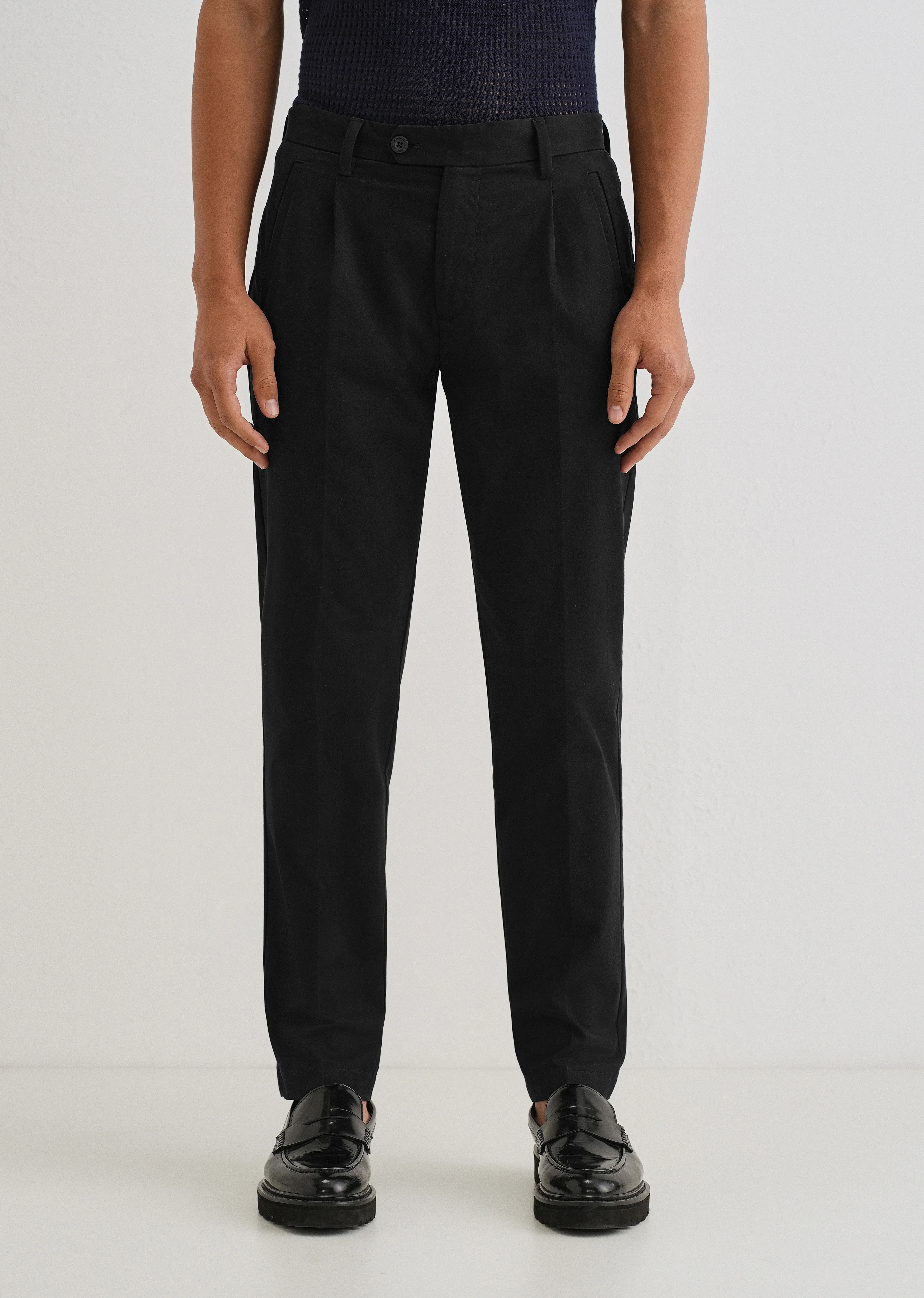 Black Plain Pleated Chinos - Image 3