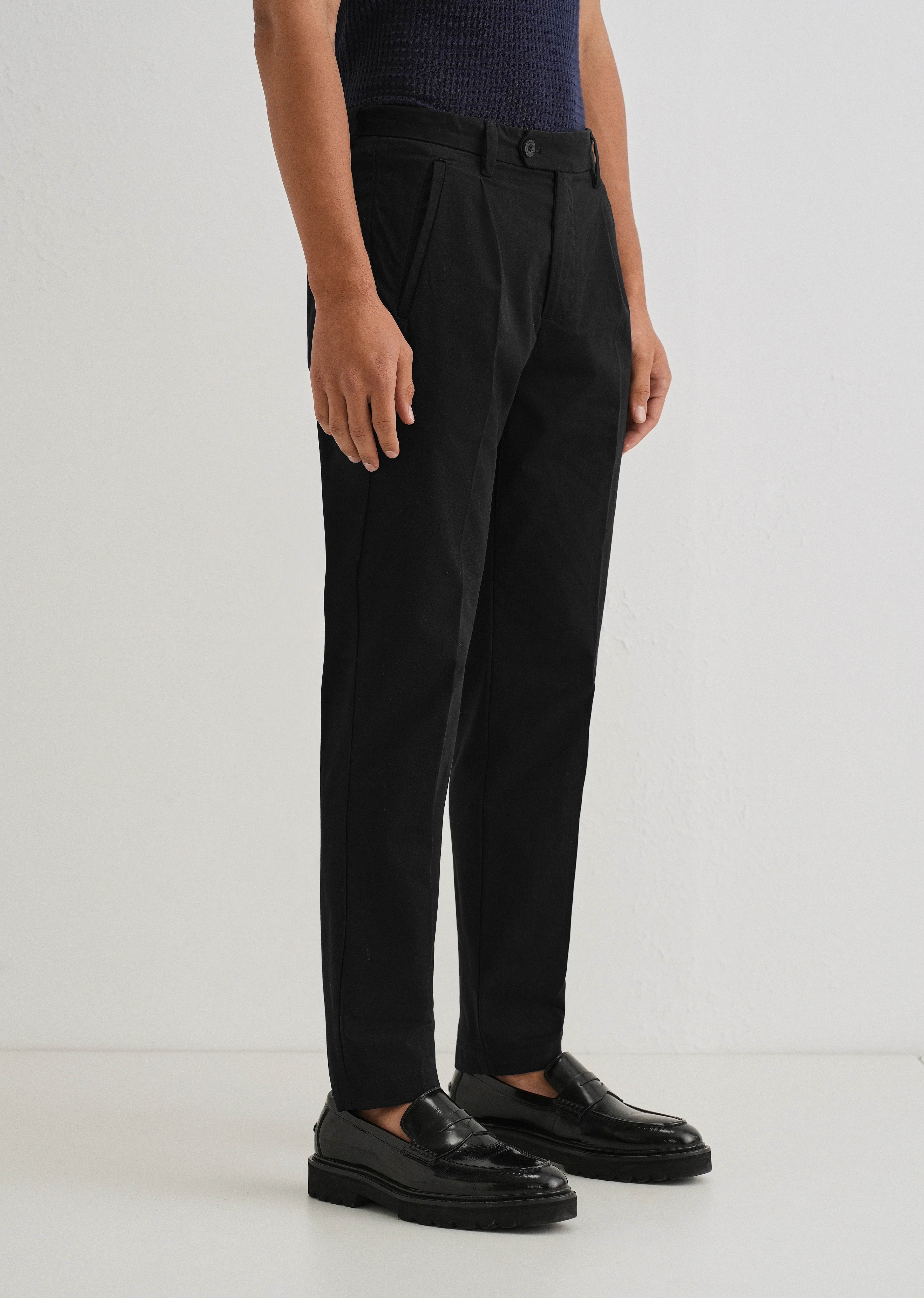 Black Plain Pleated Chinos - Image 4