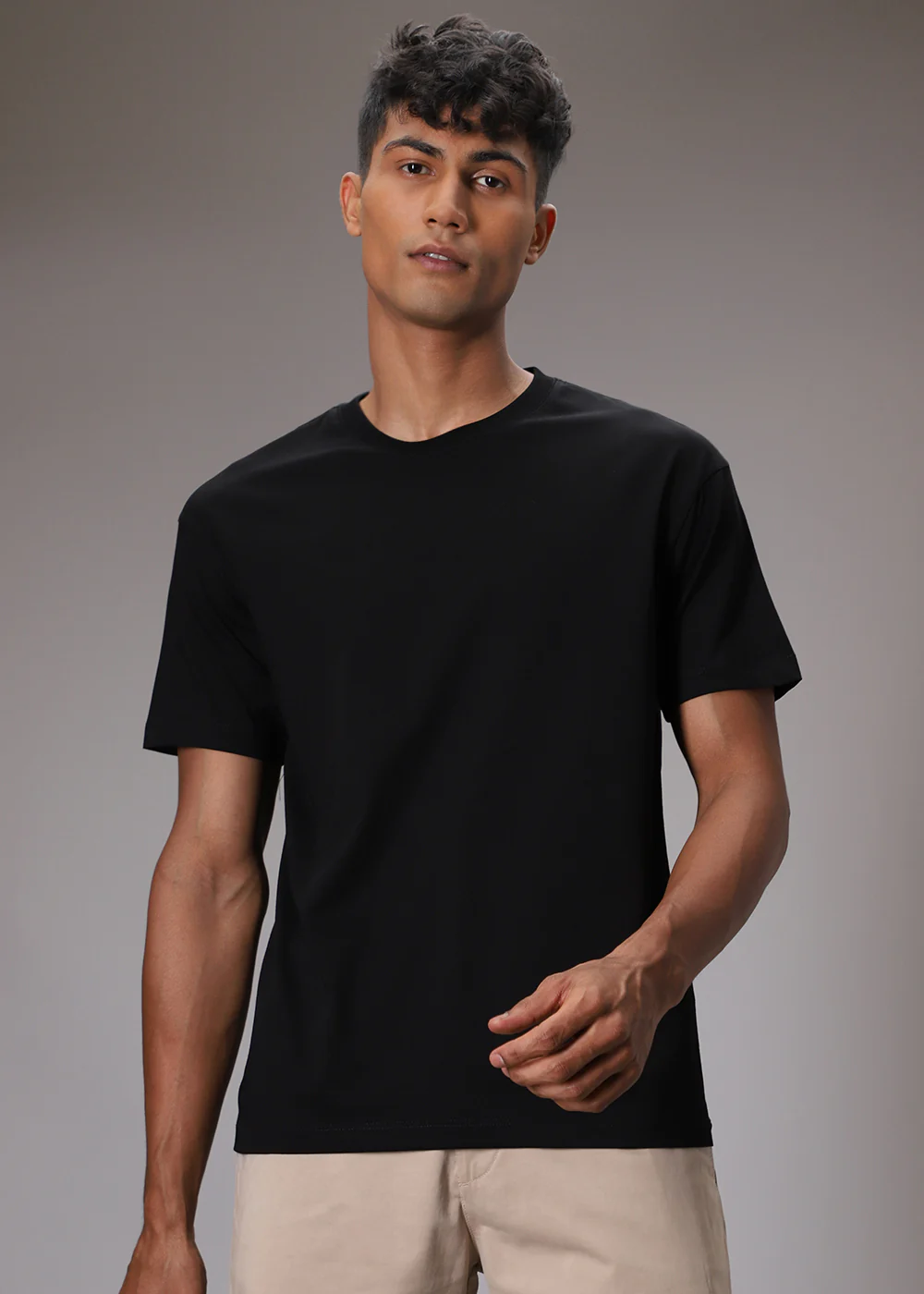 Black Plain Regular Fit T-shirt - Image 5