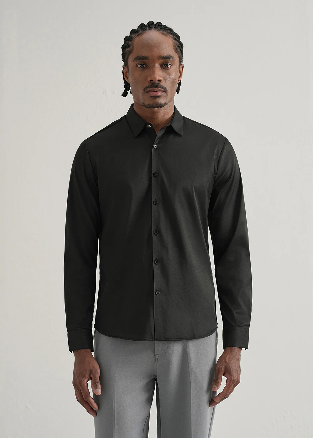 Black Plain Stitchless Placket Shirt - Image 3