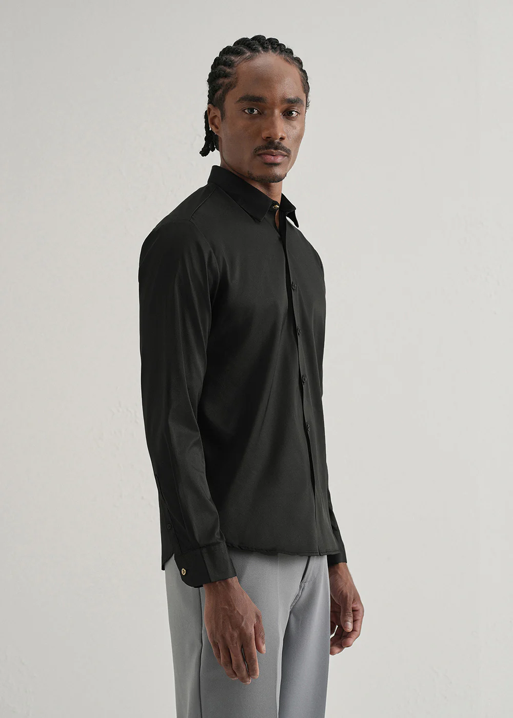 Black Plain Stitchless Placket Shirt - Image 5