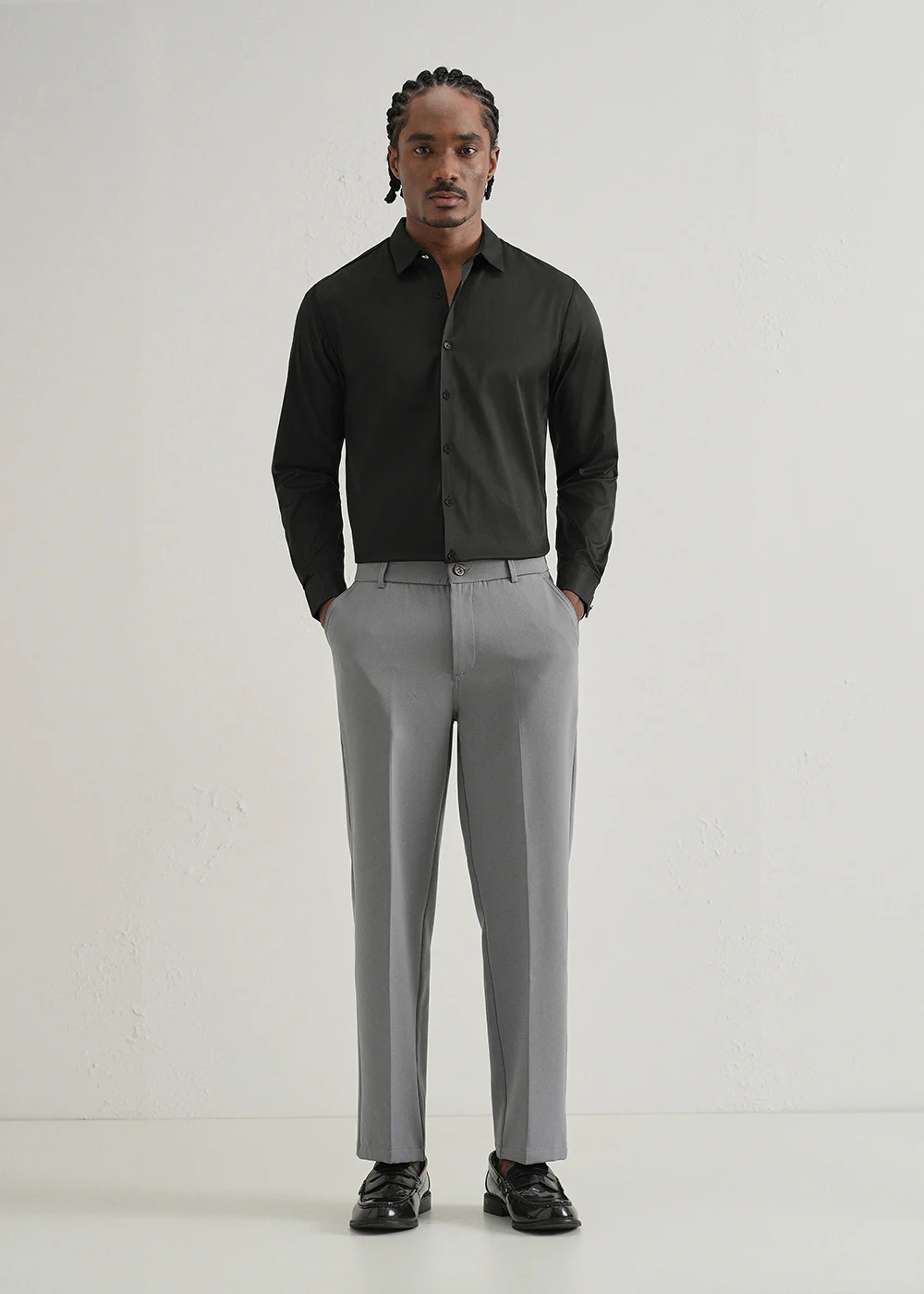 Black Plain Stitchless Placket Shirt - Image 6