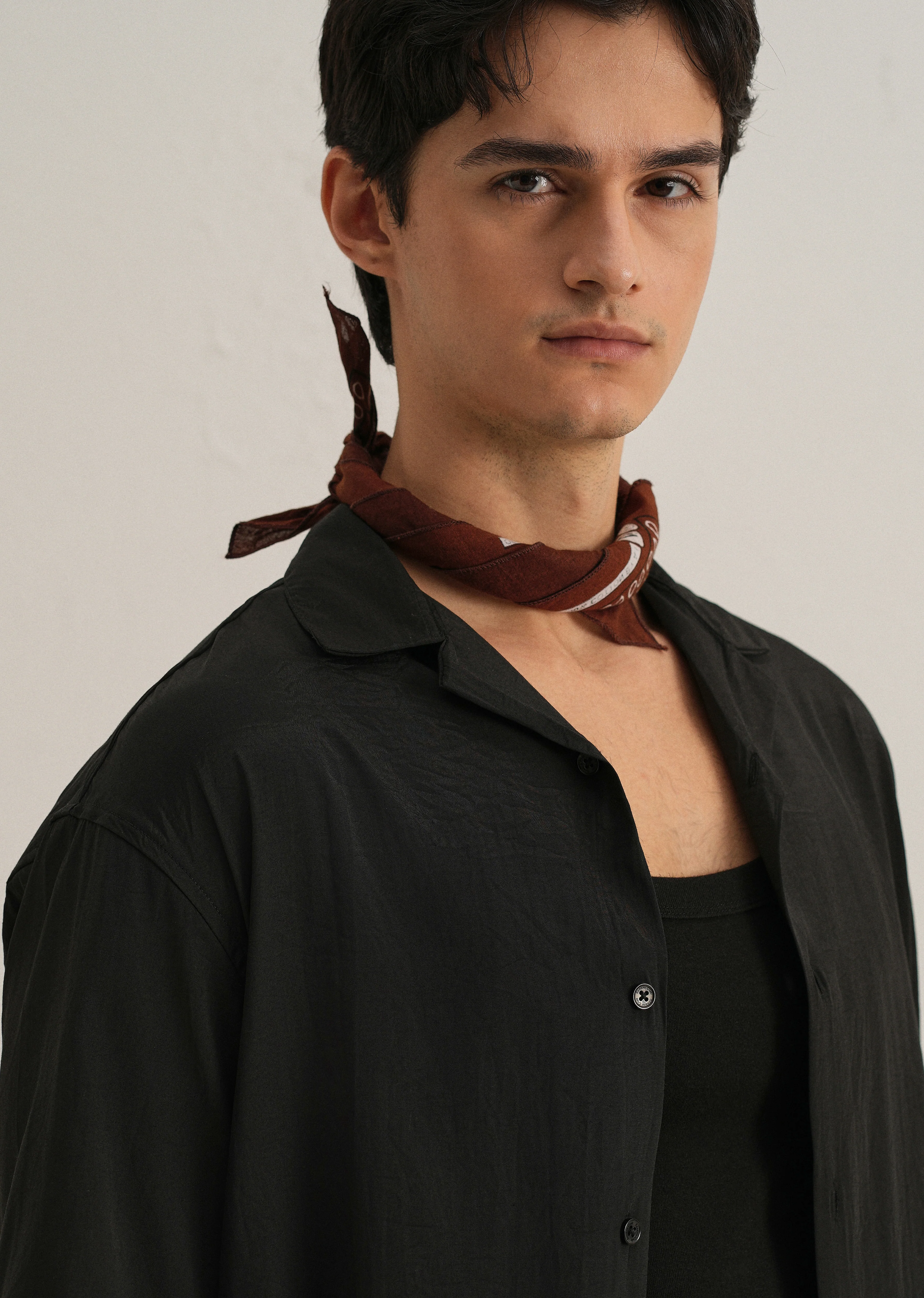 Black Plain Sheen Cuban Collar Shirt - Image 5