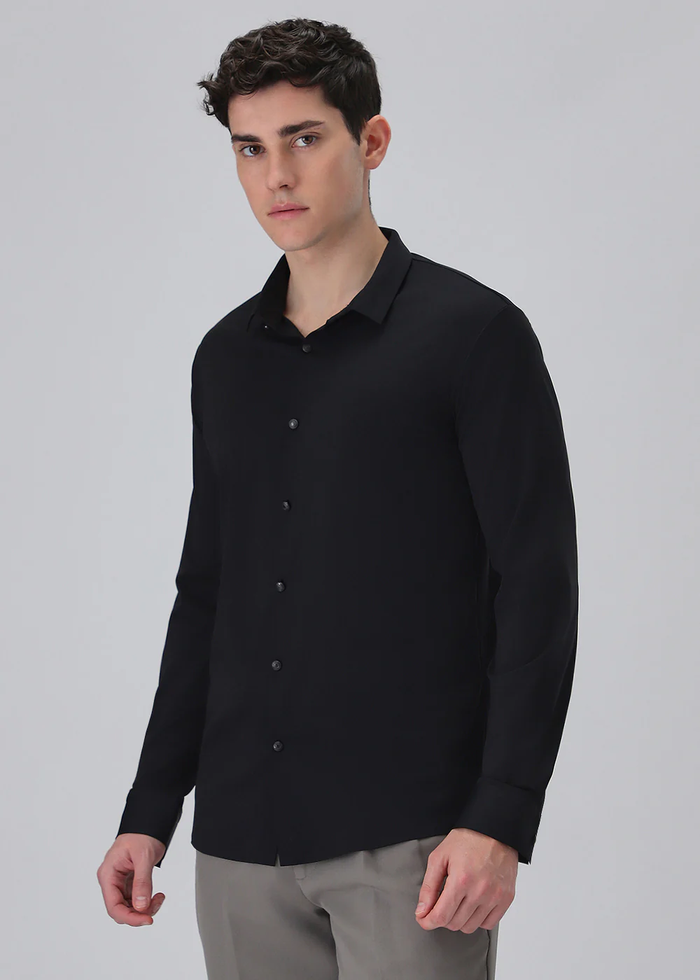 Black Plain Stitchless Stretch Shirt - Image 4