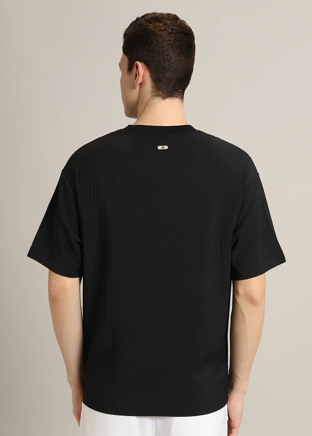 Black Plain Textured Oversized T-shirt - Image 4