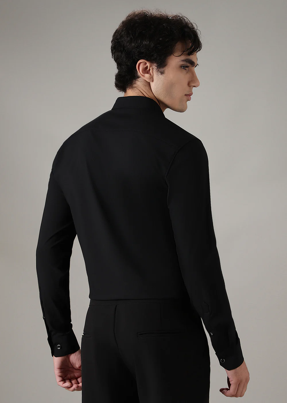 Black Plain Wrinkle Free Shirt - Image 4
