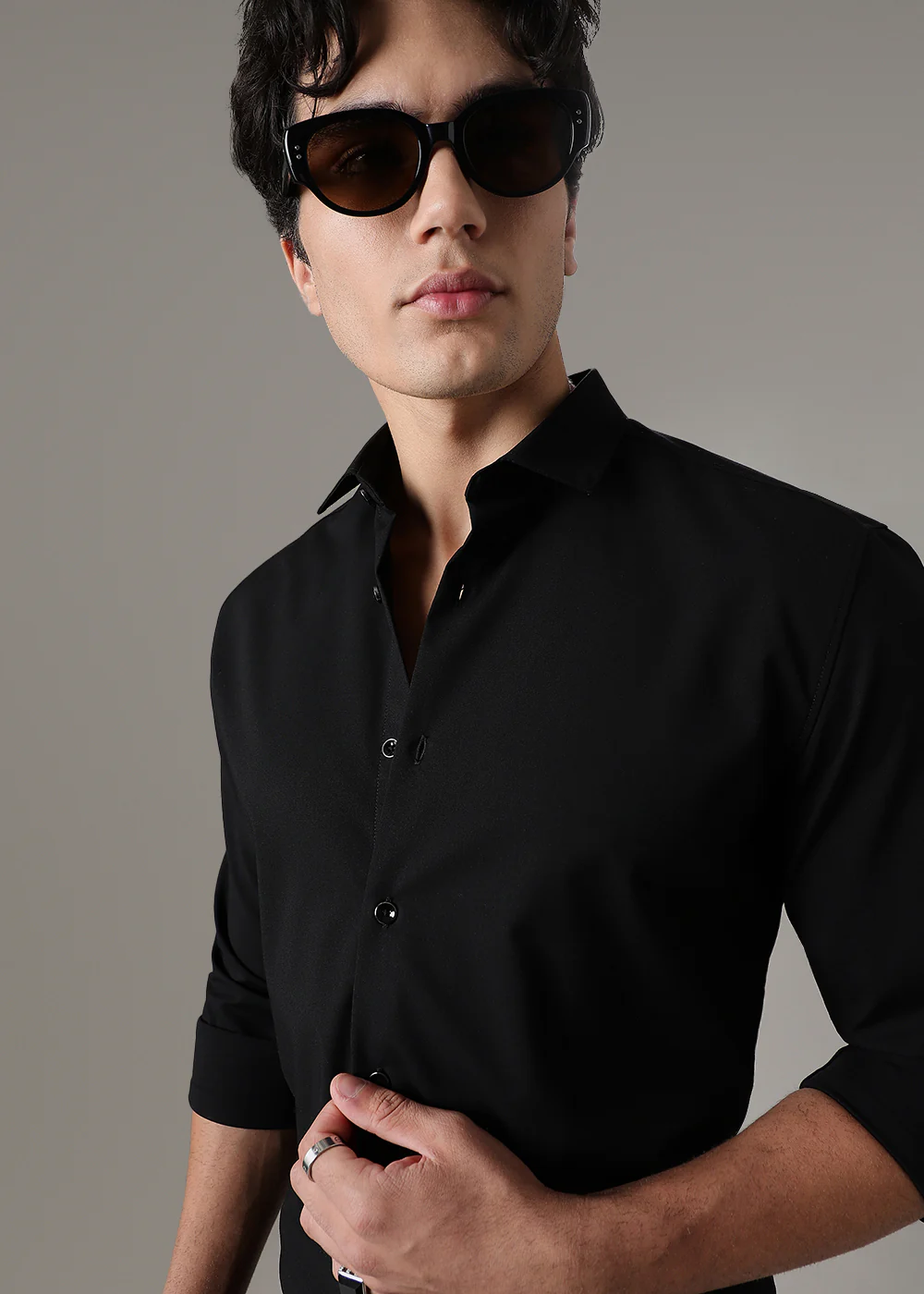 Black Plain Wrinkle Free Shirt - Image 5