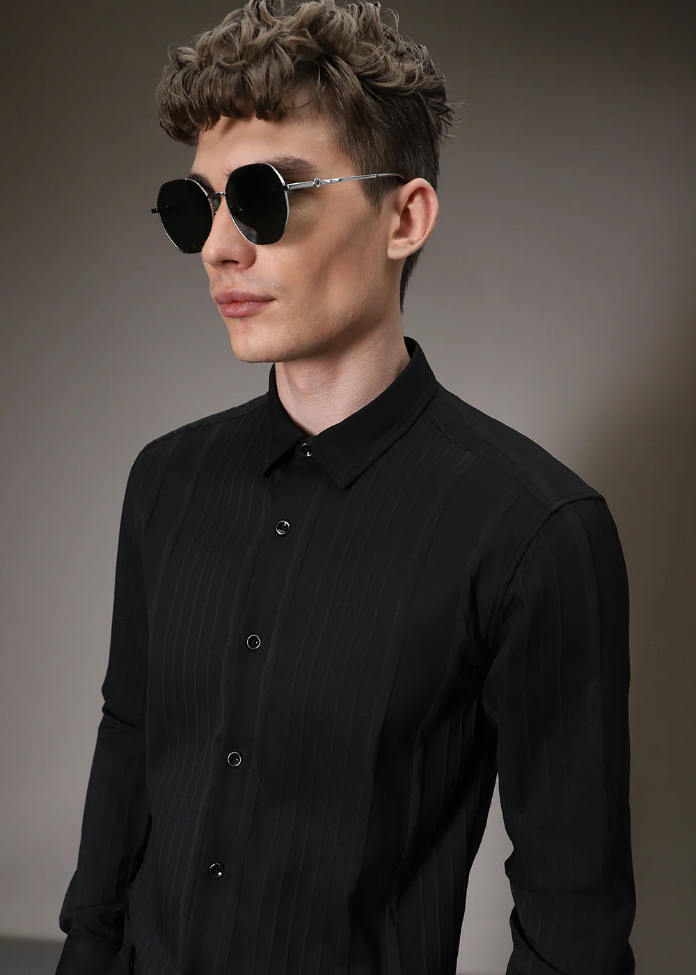 Black Pleat Designer Shirt - Image 5