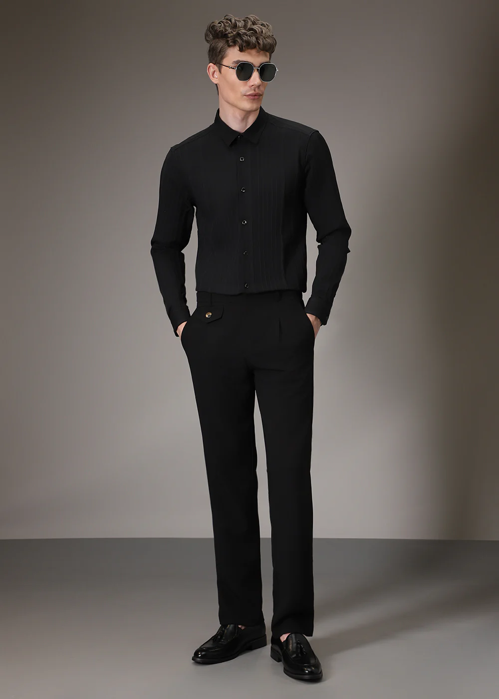 Black Pleat Designer Shirt - Image 6