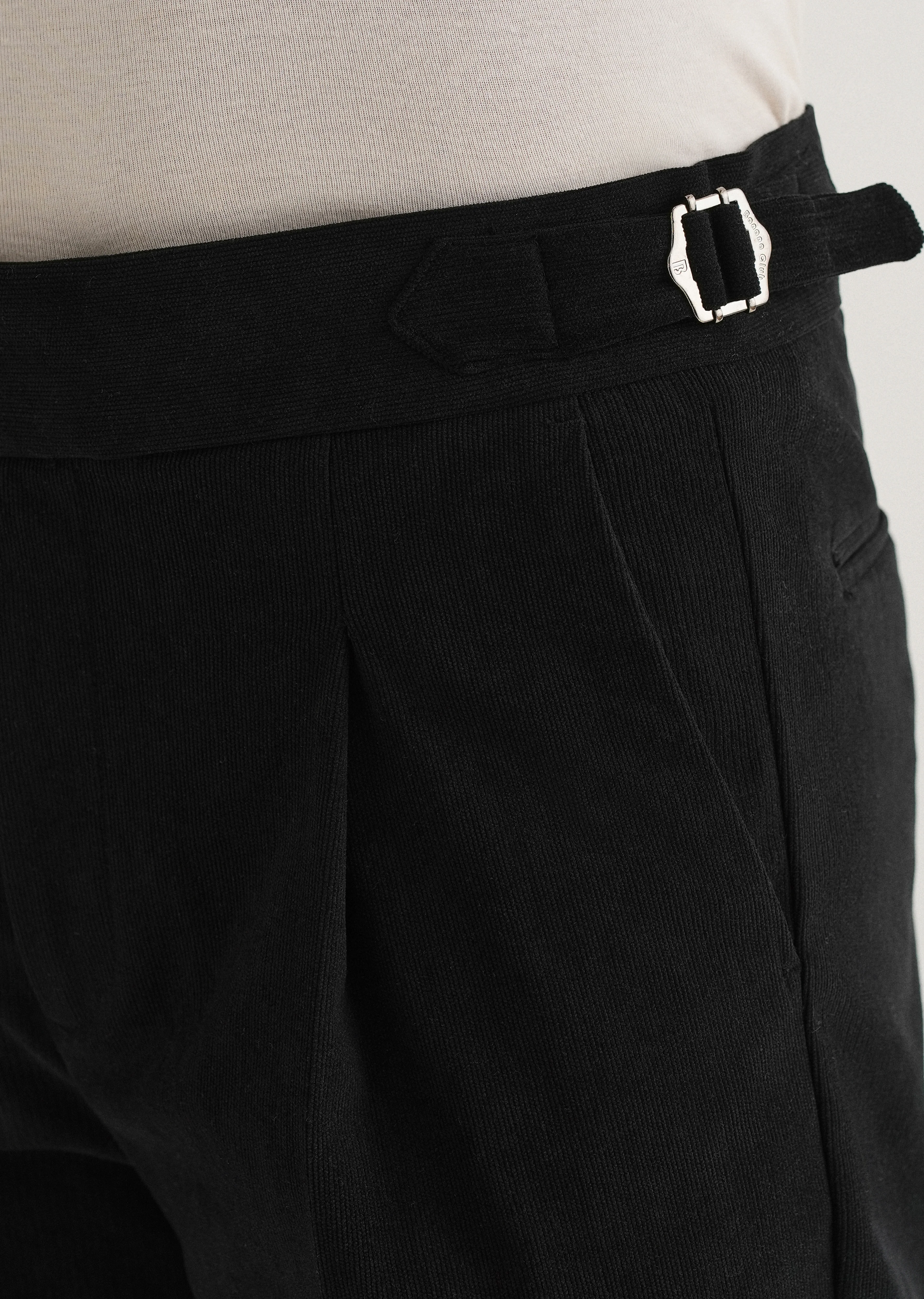 Black Pleated Corduroy Gurkha Pant - Image 2