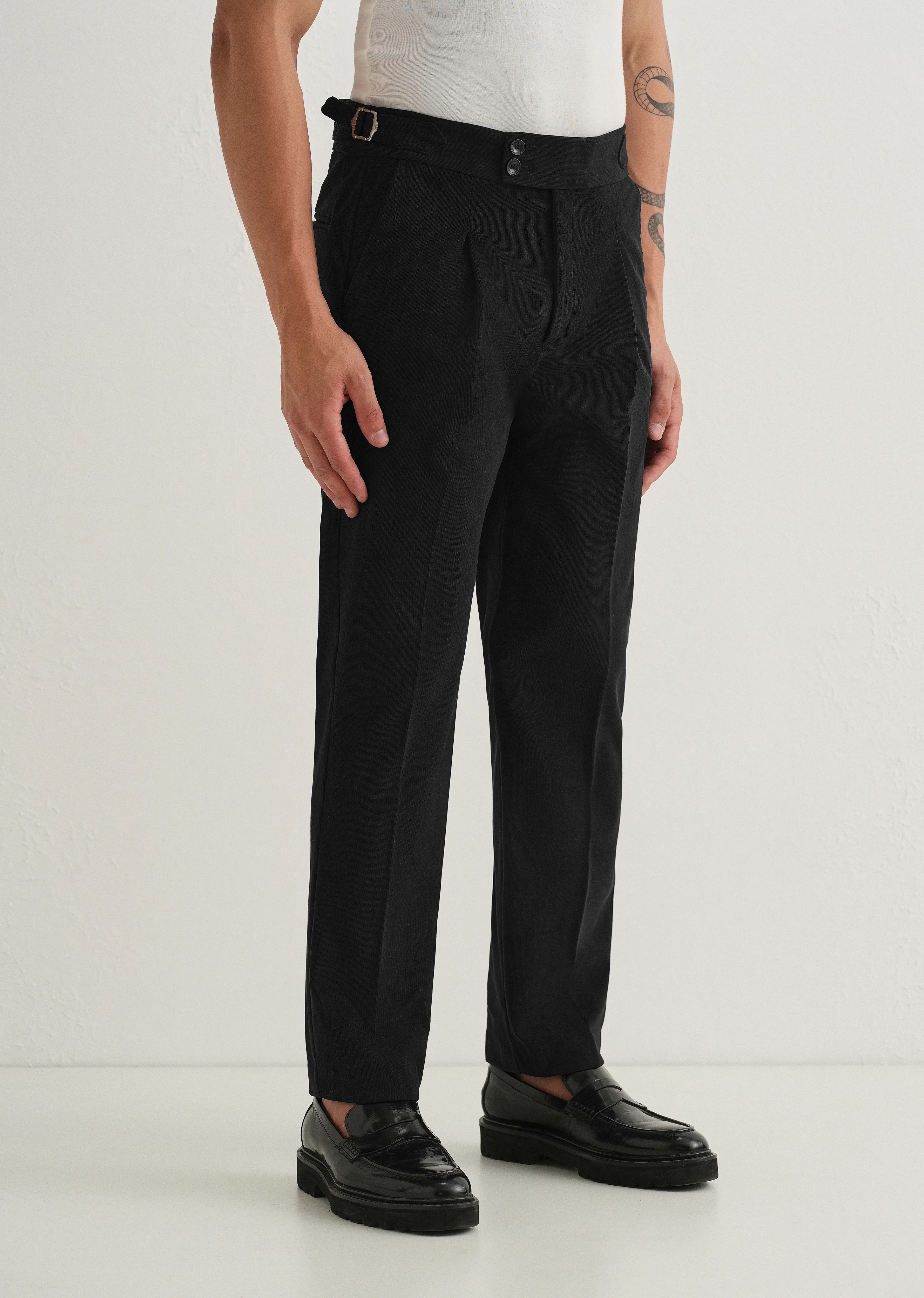 Black Pleated Corduroy Gurkha Pant - Image 5
