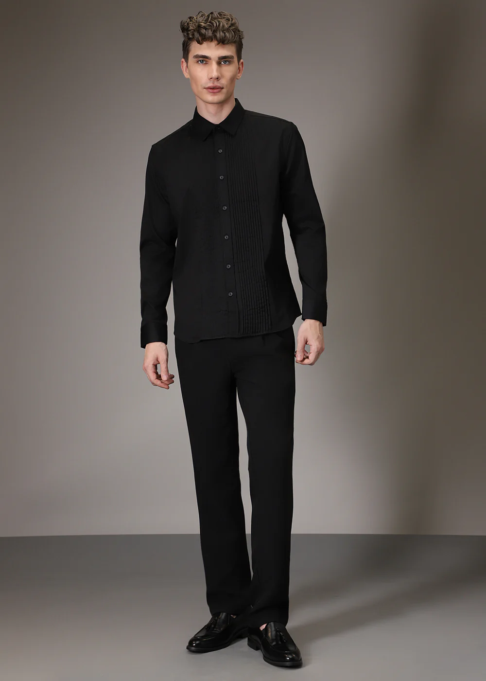 Black Pleated Designer Shirt - Image 6