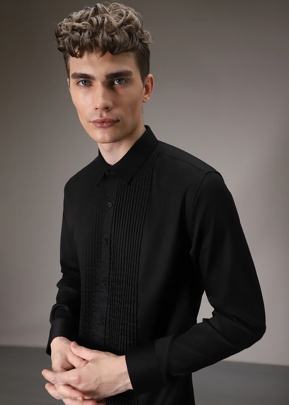 Black Pleated Designer Shirt - Image 7